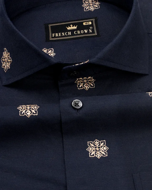 Mirage Blue with Embroidered Luxurious Linen Shirt sold by French Crown