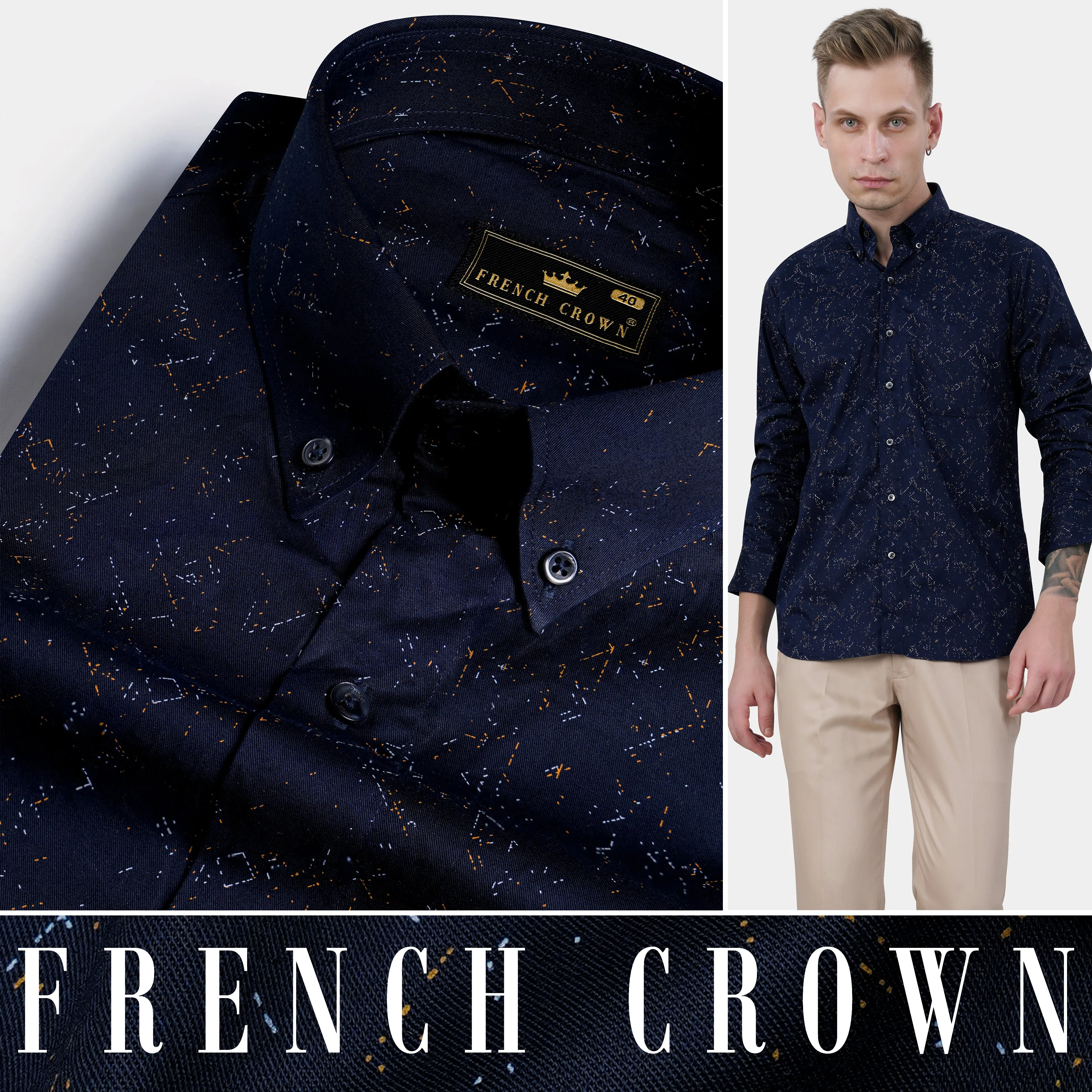 Haiti Blue Multicolour Printed Twill Premium Cotton Shirt sold by French Crown product image thumbnail 4