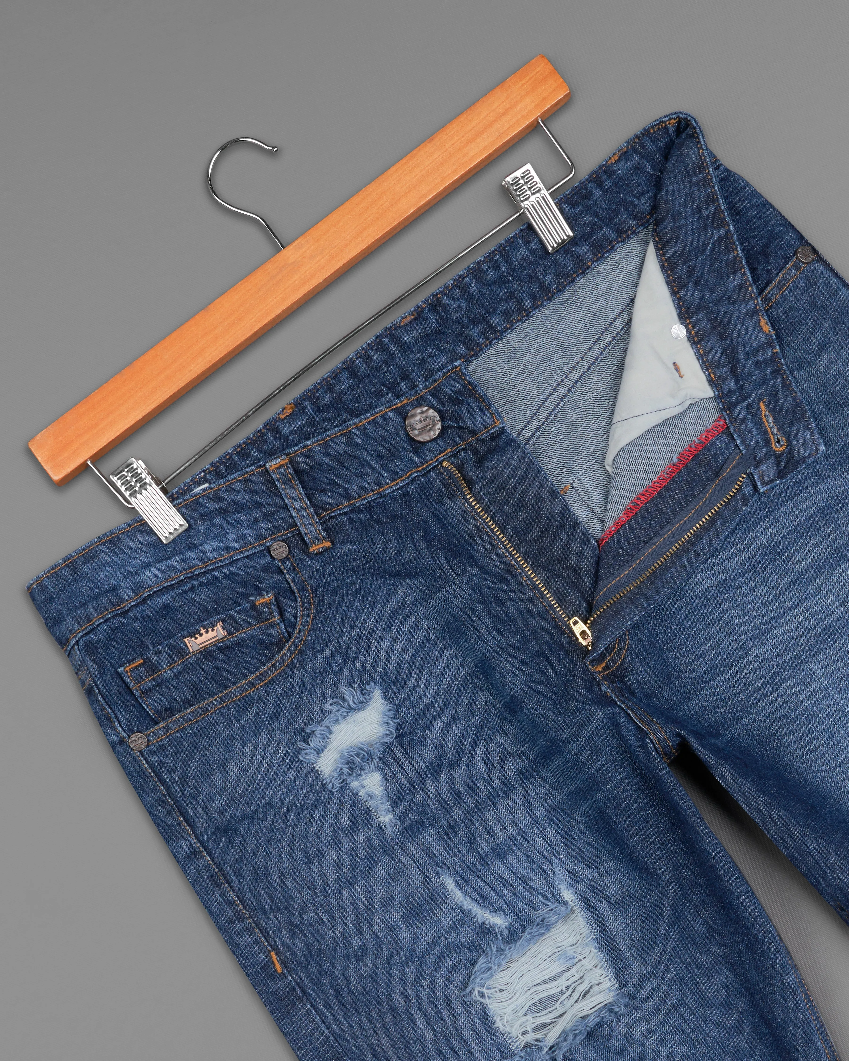 Rhino Blue Mildly Distressed Washed Denim Shorts sold by French Crown product image thumbnail 5