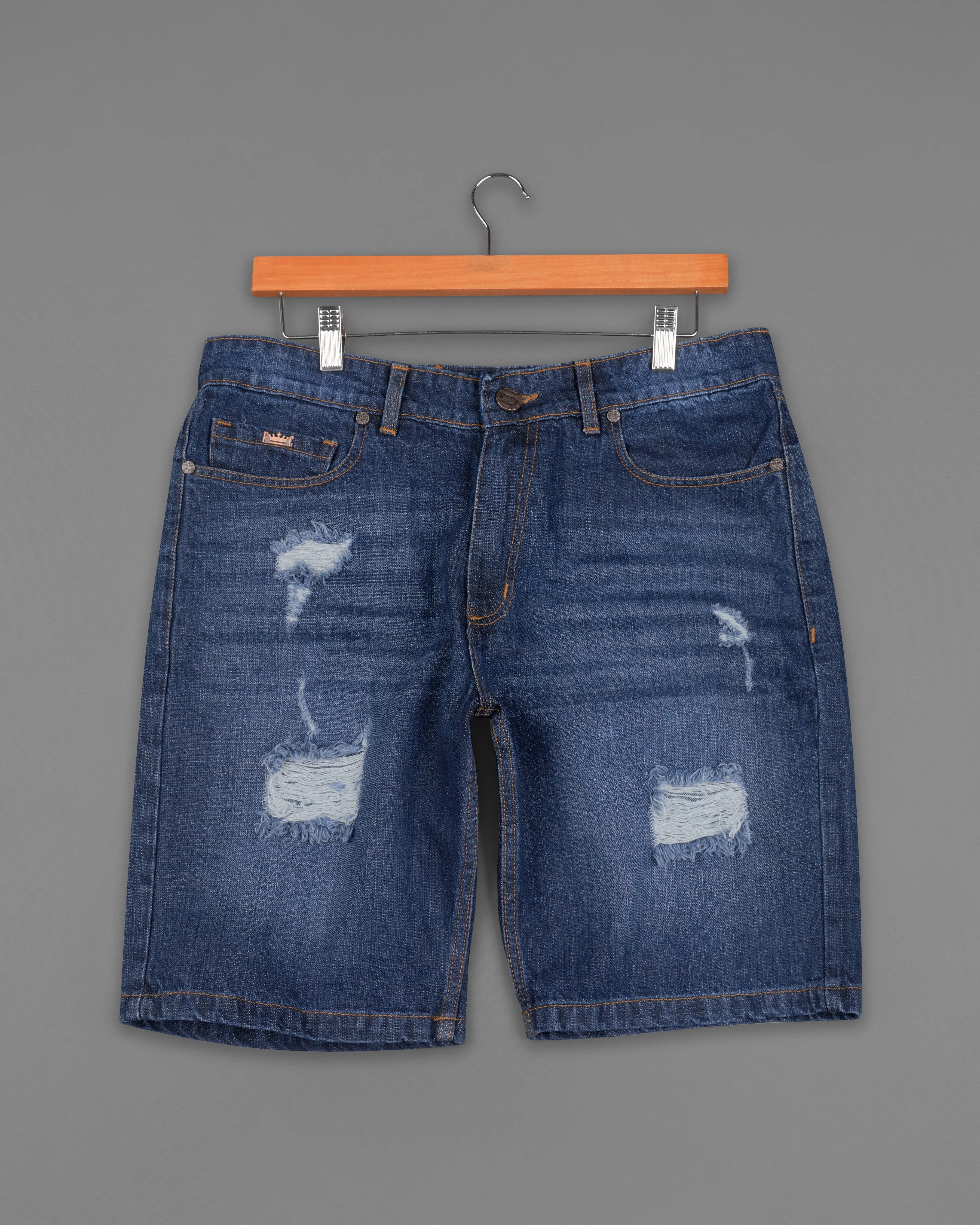 Rhino Blue Mildly Distressed Washed Denim Shorts sold by French Crown product image thumbnail 2