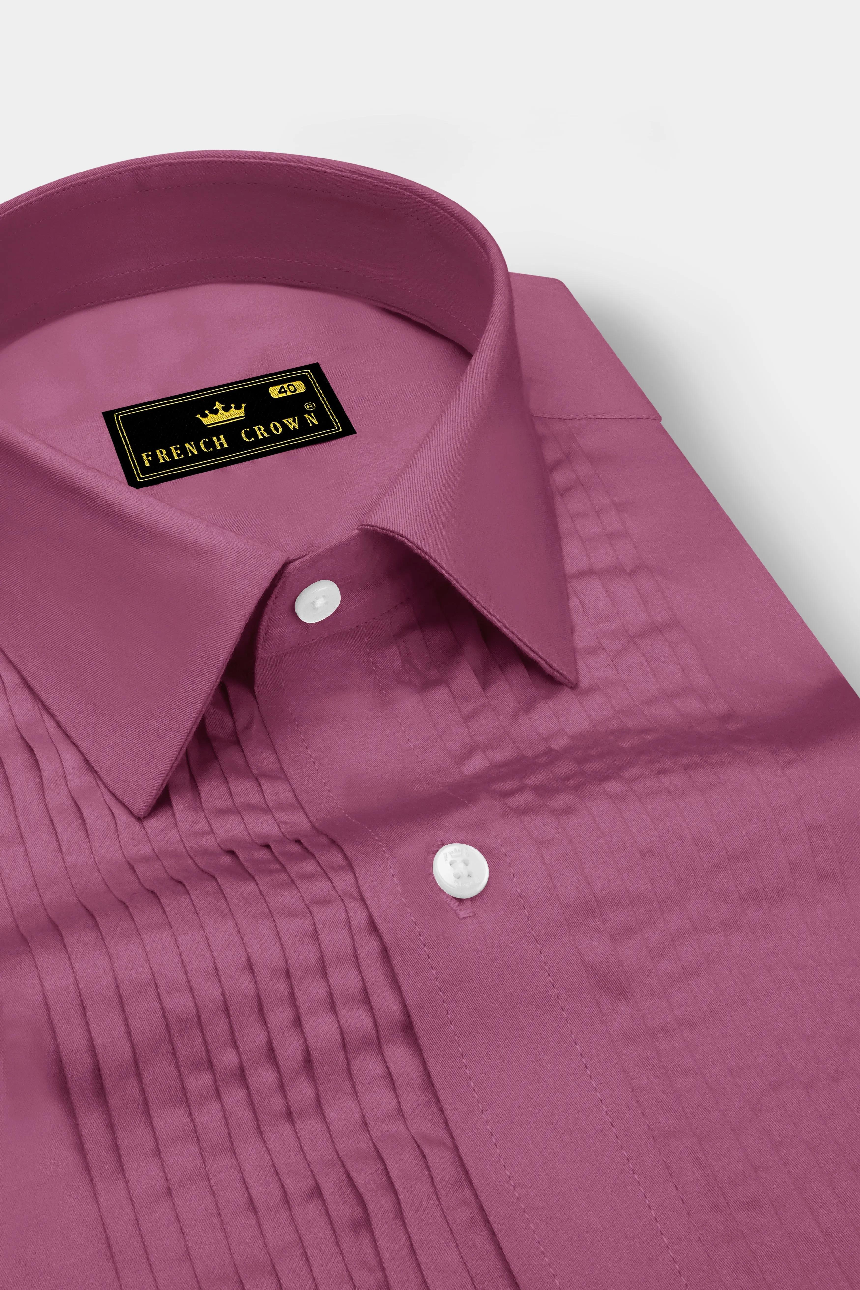 Stelloro-Cosmic Pink Subtle Sheen Super Soft Premium Cotton Tuxedo Dress Shirt sold by French Crown product image thumbnail 4
