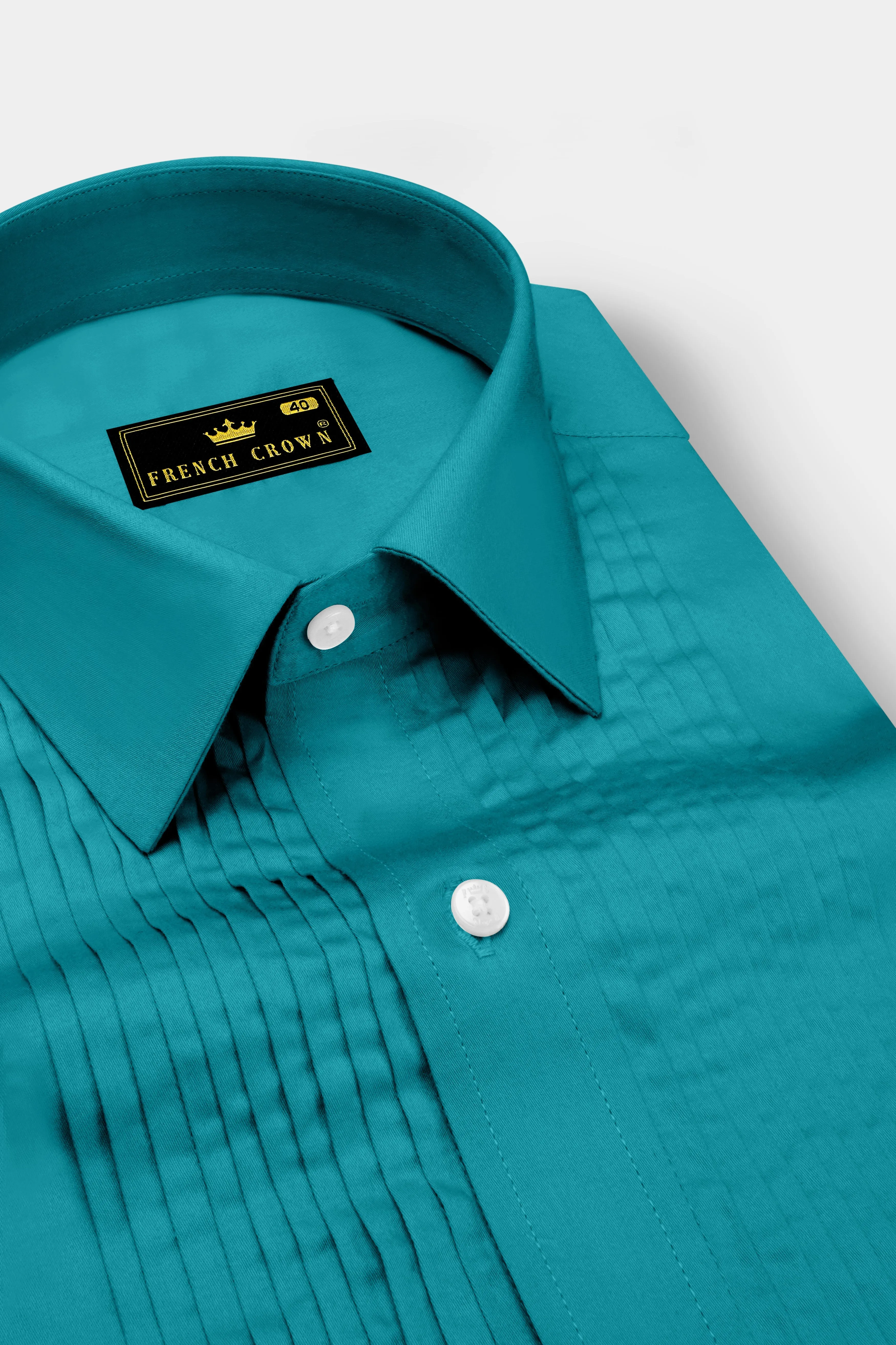 Emeron-Teal green Subtle Sheen Super Soft Premium Cotton Tuxedo Dress Shirt sold by French Crown product image thumbnail 4