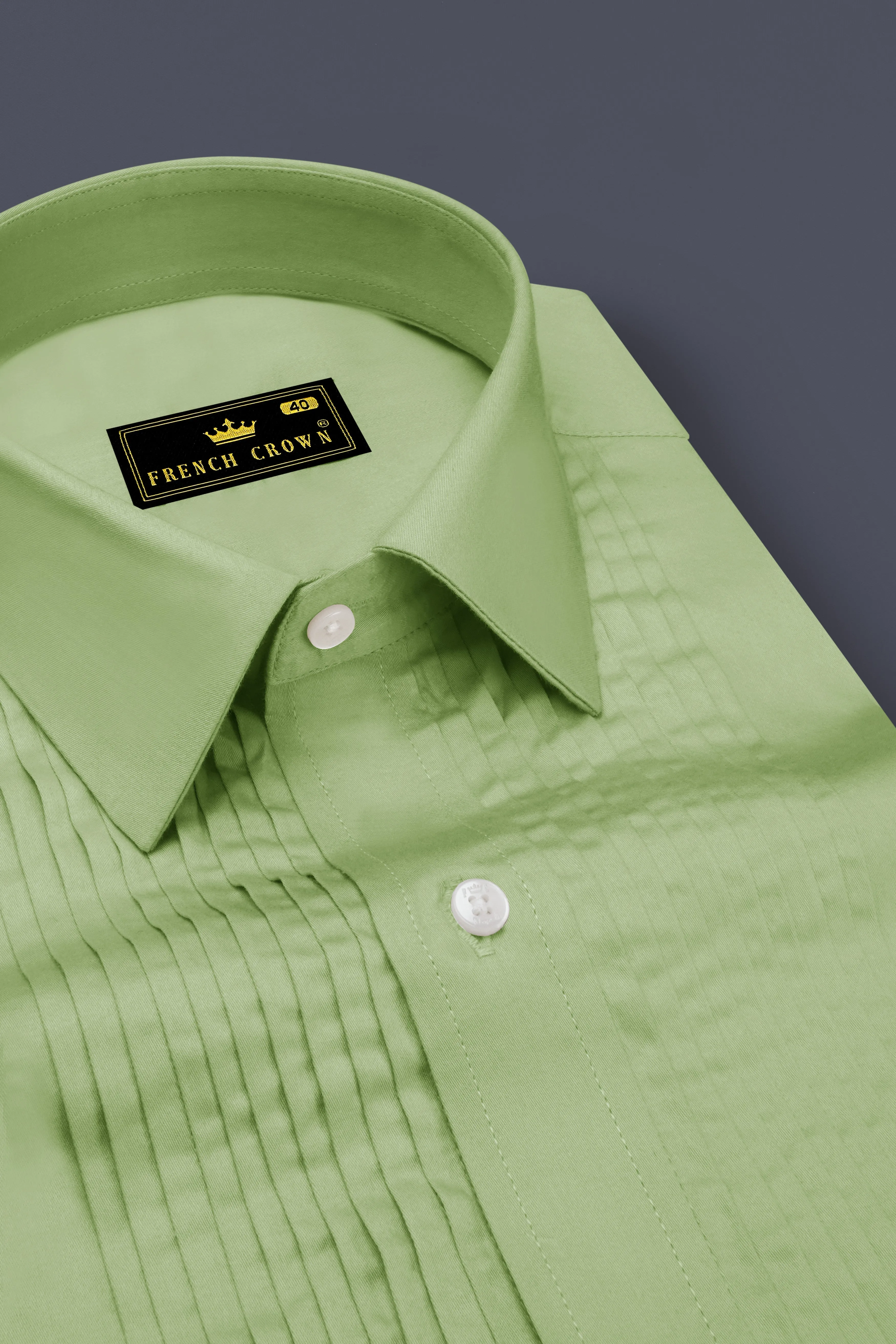 Verdan-Tan Green Subtle Sheen Super Soft Premium Cotton Tuxedo Dress Shirt sold by French Crown product image thumbnail 4