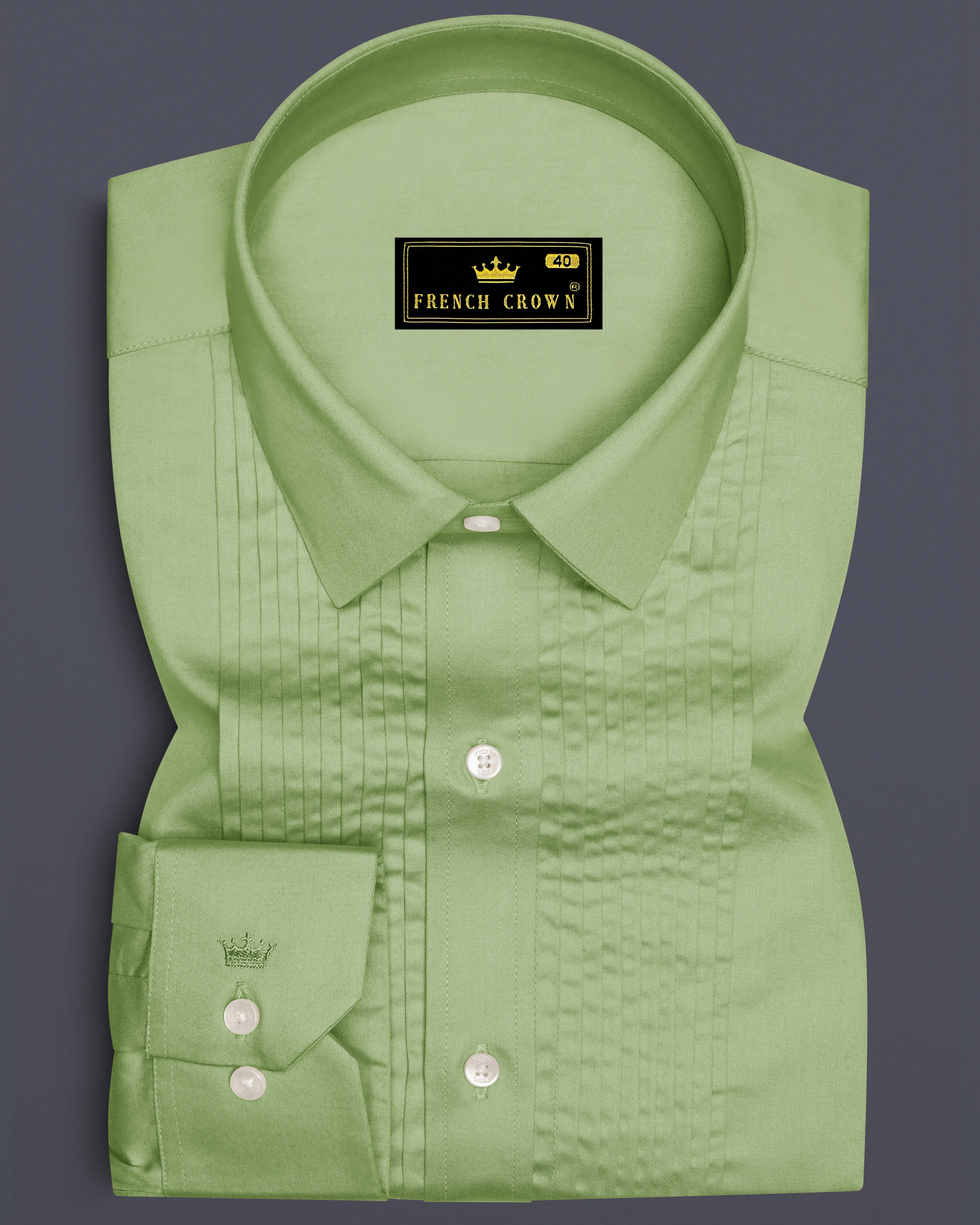 Verdan-Tan Green Subtle Sheen Super Soft Premium Cotton Tuxedo Dress Shirt sold by French Crown