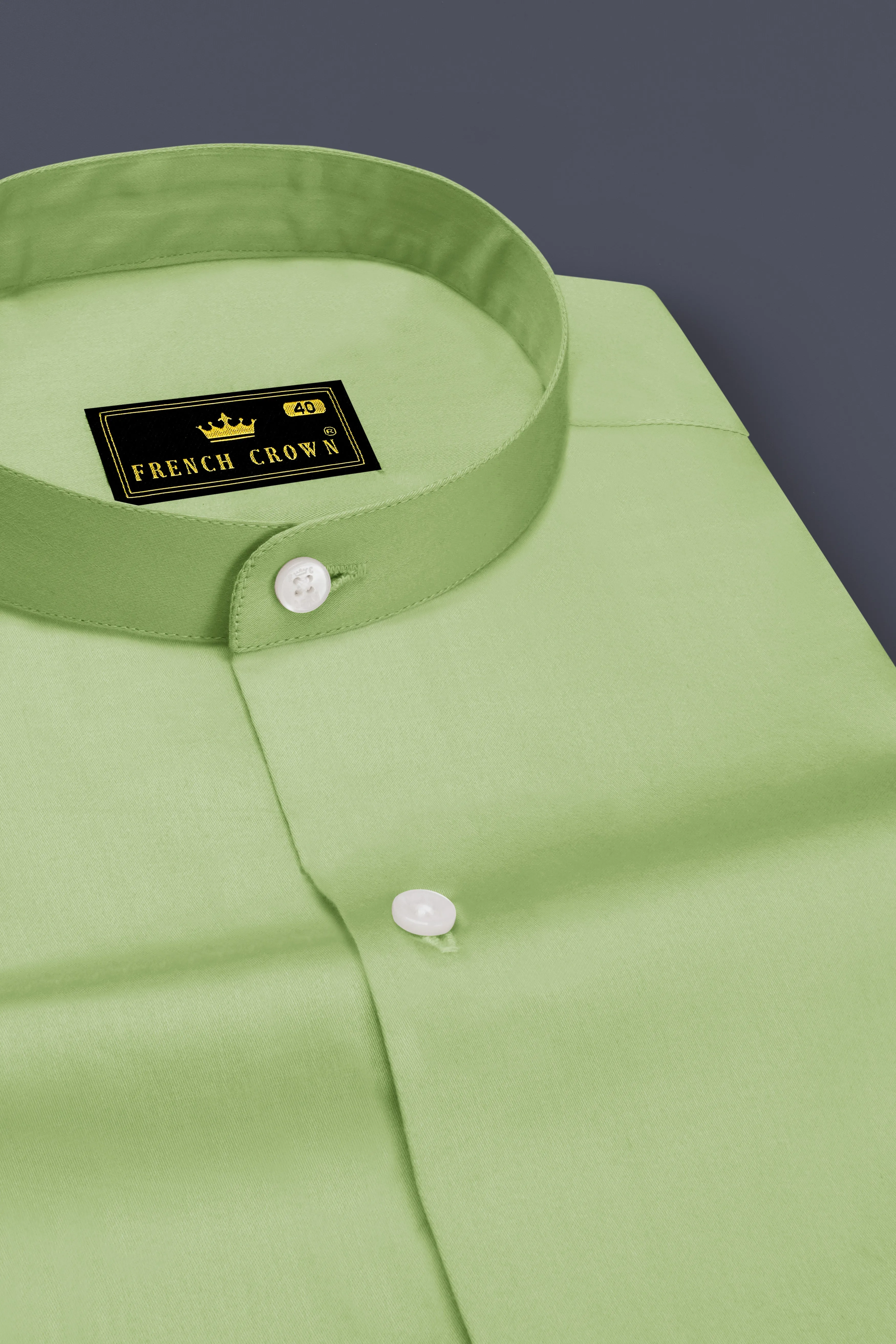 Verdan-Tan Green Subtle Sheen Super Soft Premium Cotton Mandarin Dress Shirt sold by French Crown product image thumbnail 2