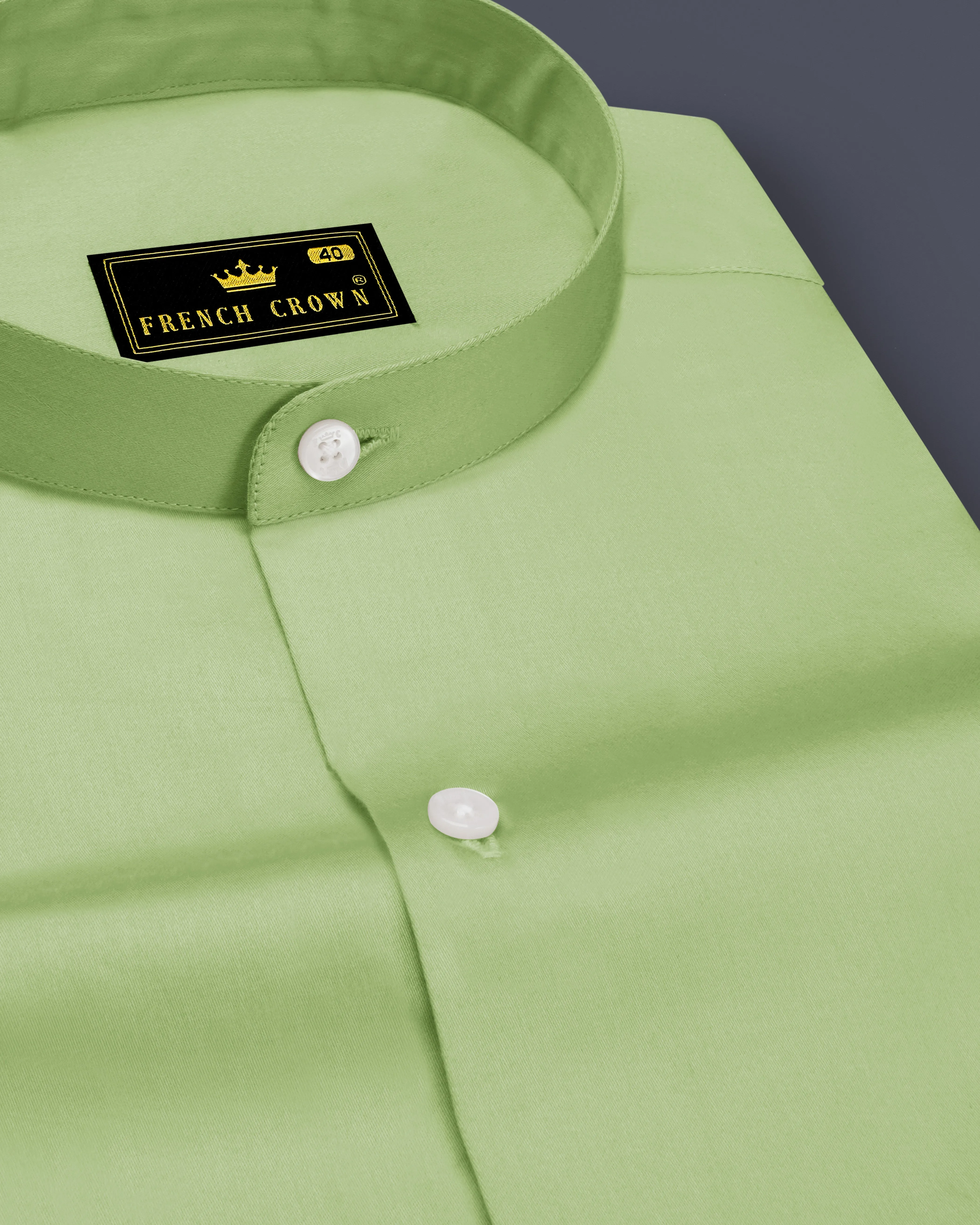 Verdan-Tan Green Subtle Sheen Super Soft Premium Cotton Mandarin Dress Shirt sold by French Crown