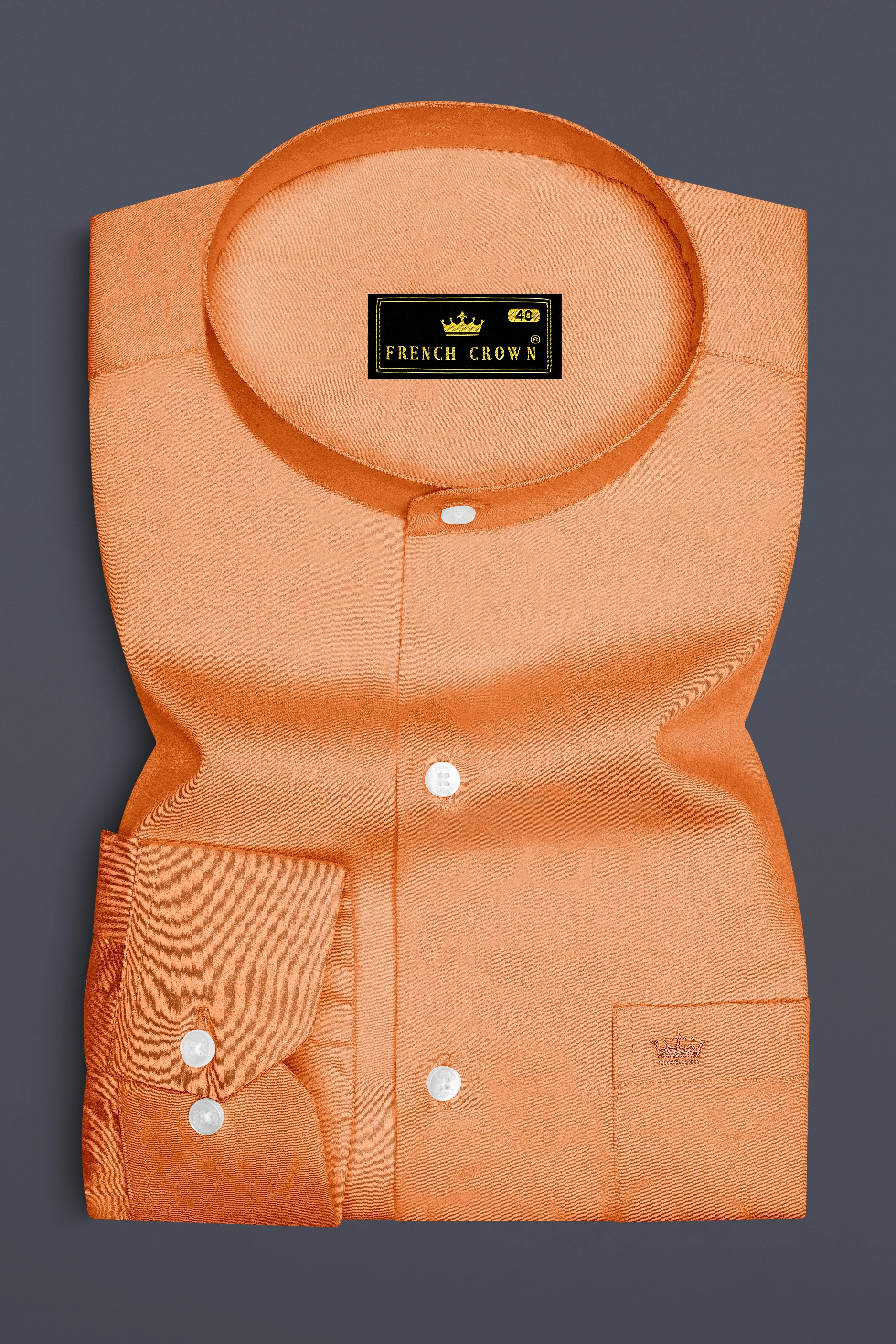 Safforo-Persian Orange Subtle Sheen Super Soft Premium Cotton Mandarin Dress Shirt sold by French Crown product image thumbnail 4