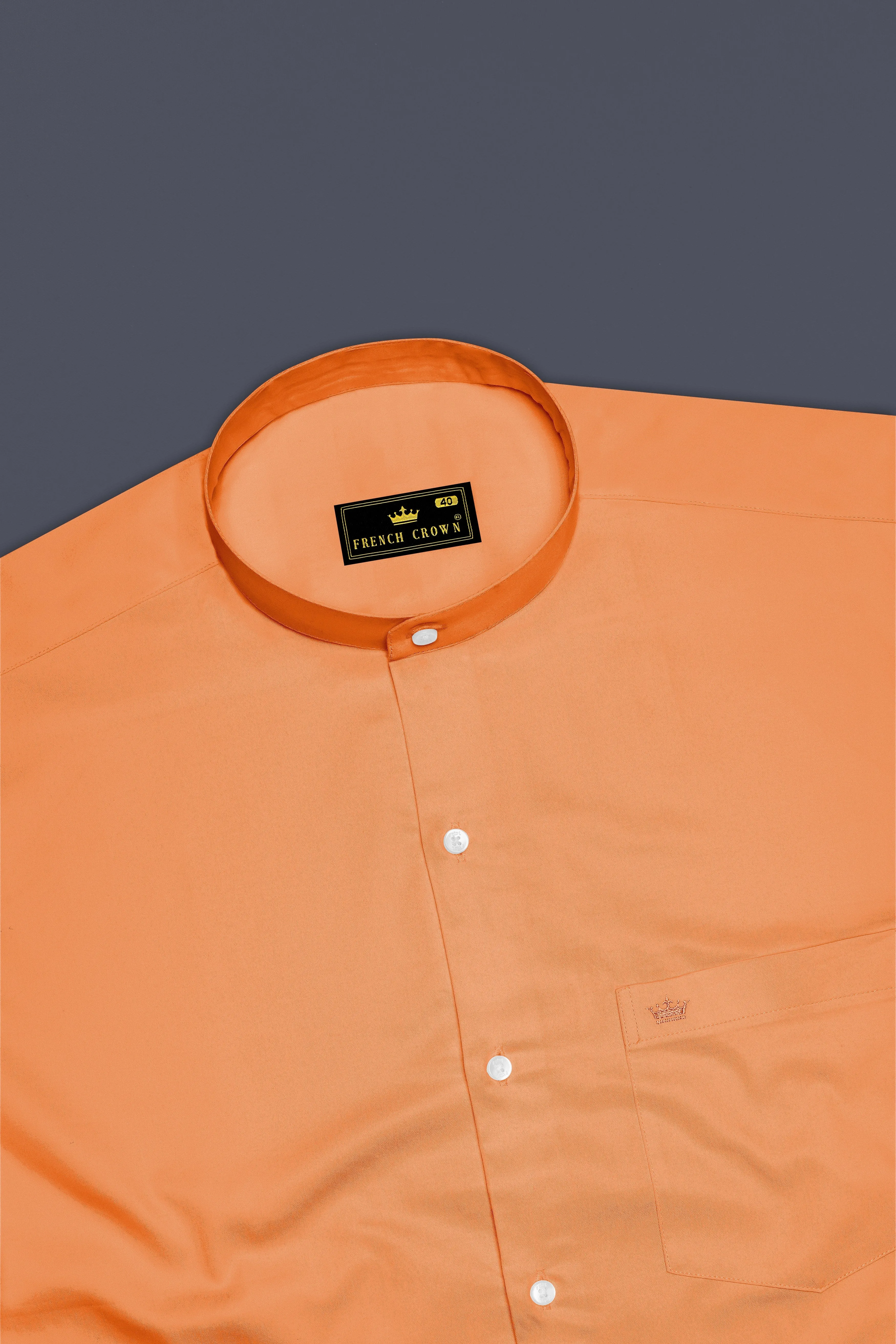 Safforo-Persian Orange Subtle Sheen Super Soft Premium Cotton Mandarin Dress Shirt sold by French Crown product image thumbnail 5