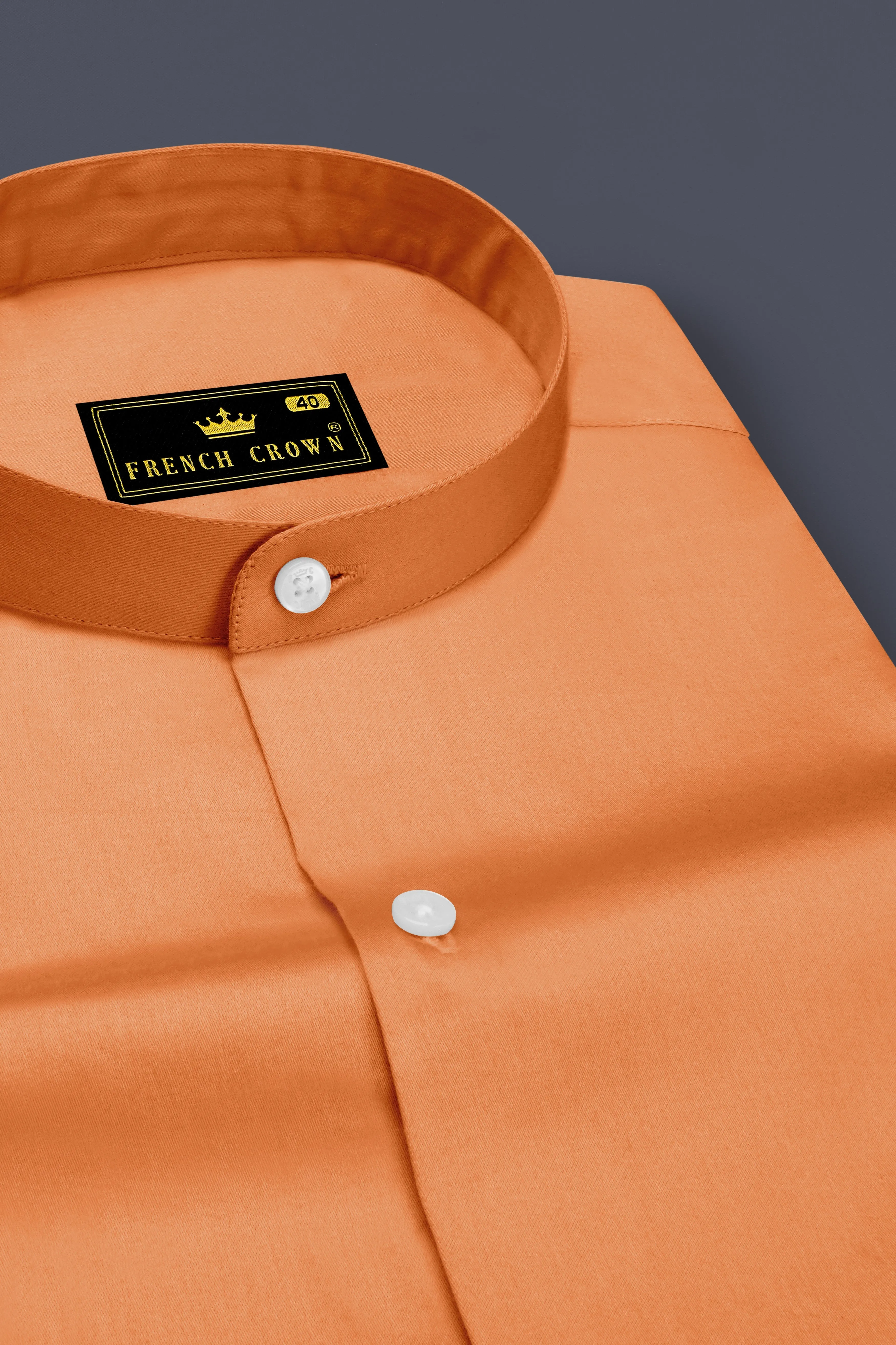 Safforo-Persian Orange Subtle Sheen Super Soft Premium Cotton Mandarin Dress Shirt sold by French Crown product image thumbnail 2