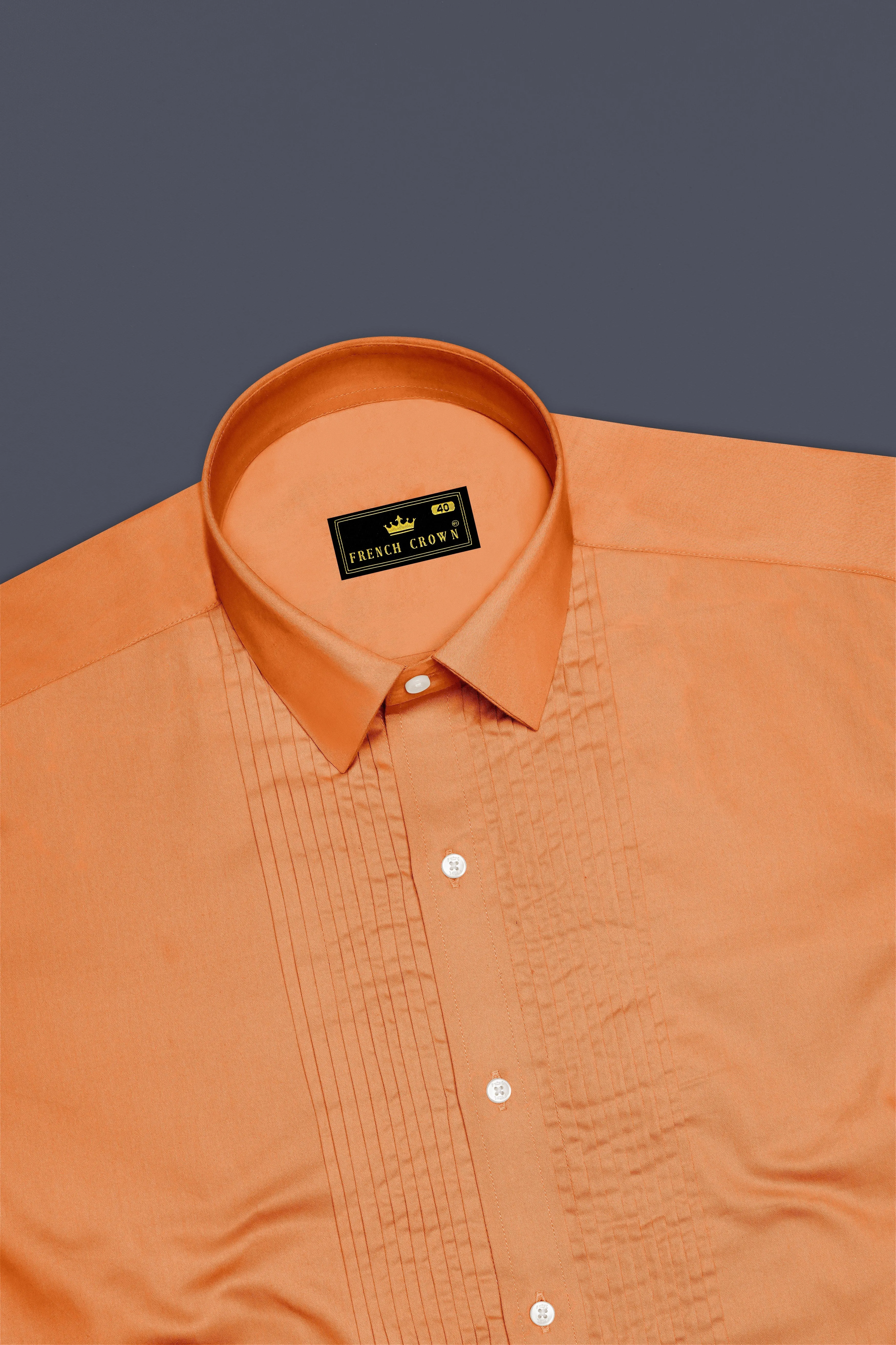 Safforo-Persian Orange Subtle Sheen Super Soft Premium Cotton Tuxedo Dress Shirt sold by French Crown product image thumbnail 5