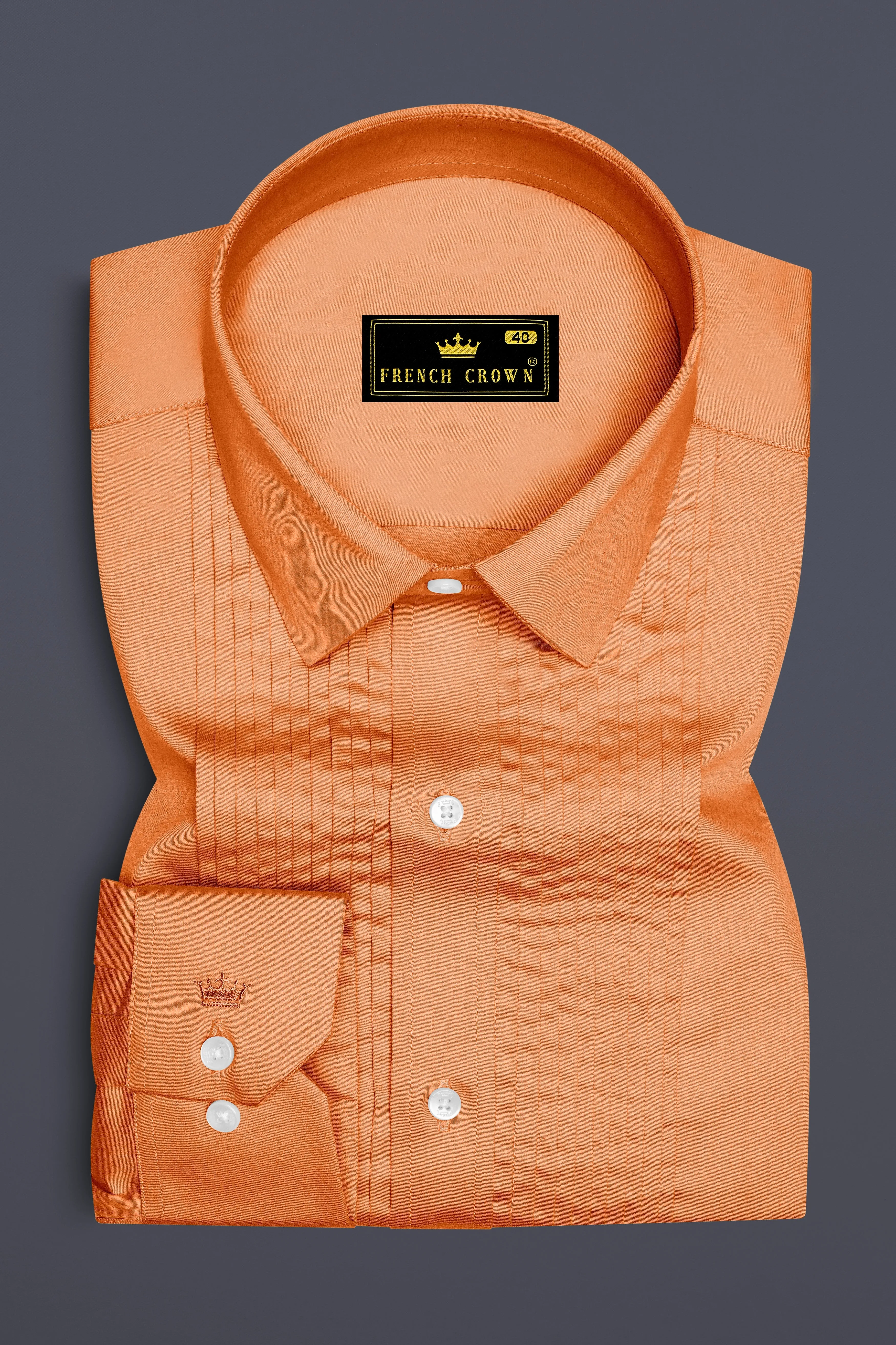 Safforo-Persian Orange Subtle Sheen Super Soft Premium Cotton Tuxedo Dress Shirt sold by French Crown product image thumbnail 2