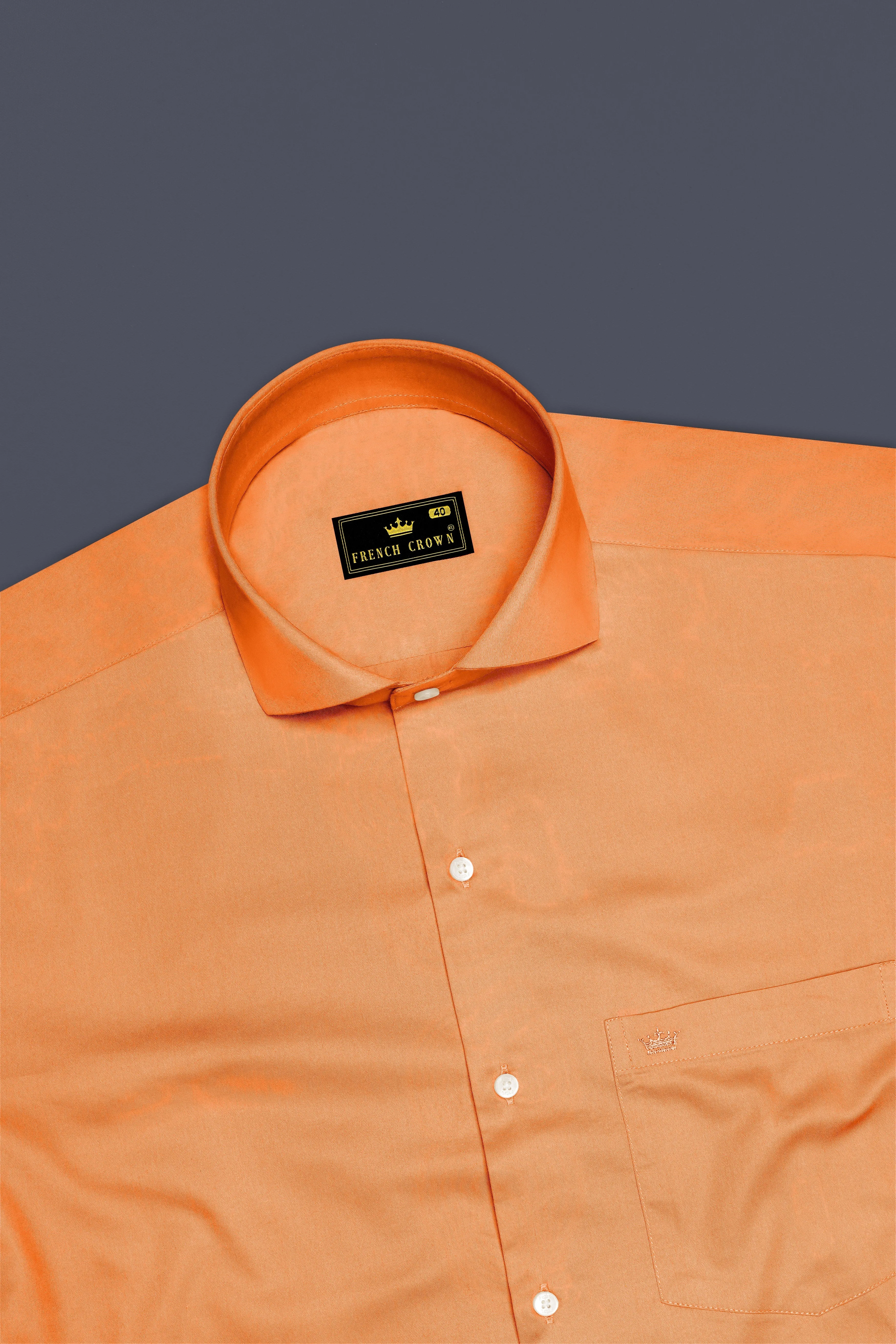 Safforo-Persian Orange Subtle Sheen Super Soft Premium Cotton Cut Away Collar Dress Shirt sold by French Crown product image thumbnail 5