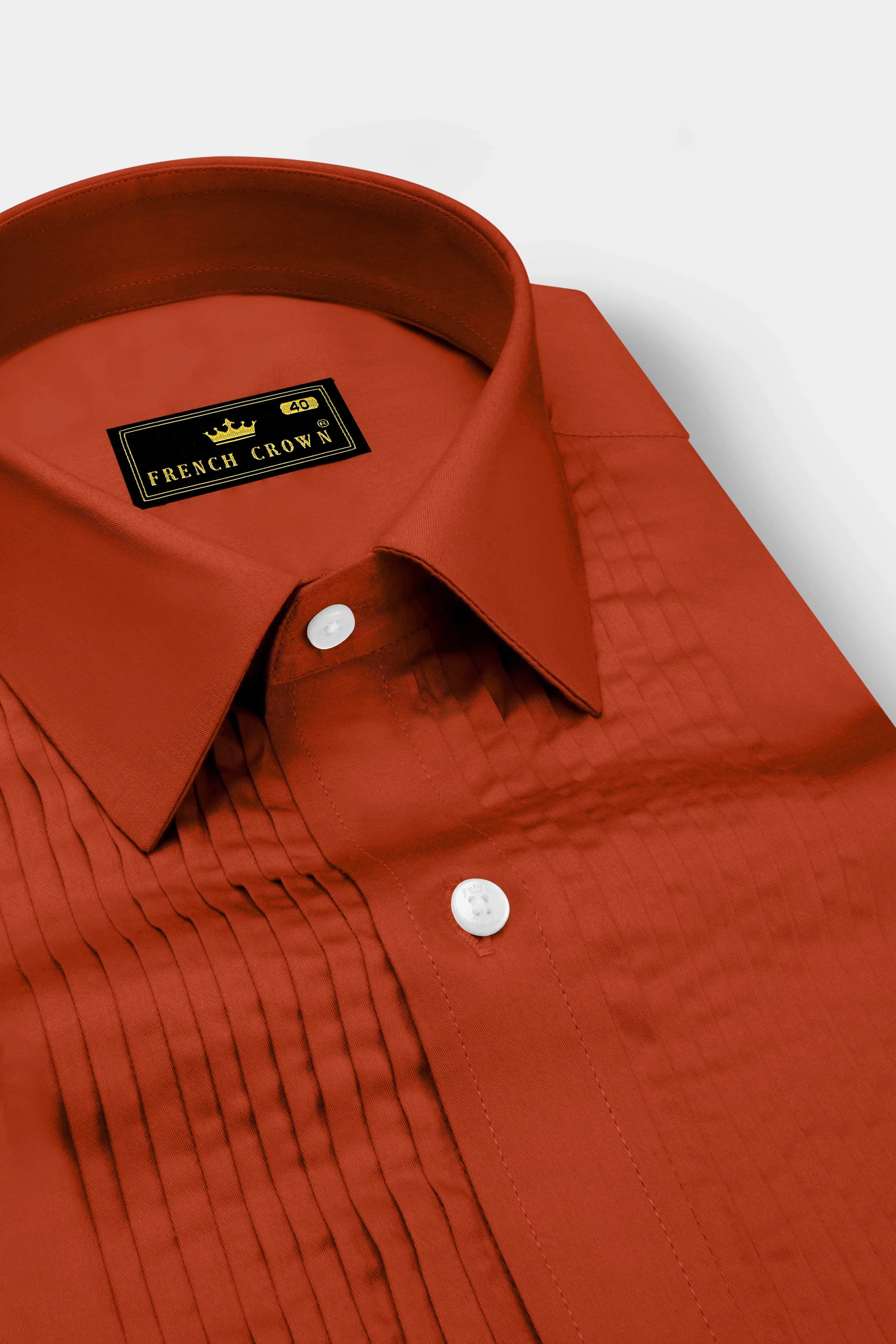 Amberon-Cognac Orange Subtle Sheen Super Soft Premium Cotton Tuxedo Dress Shirt sold by French Crown product image thumbnail 4