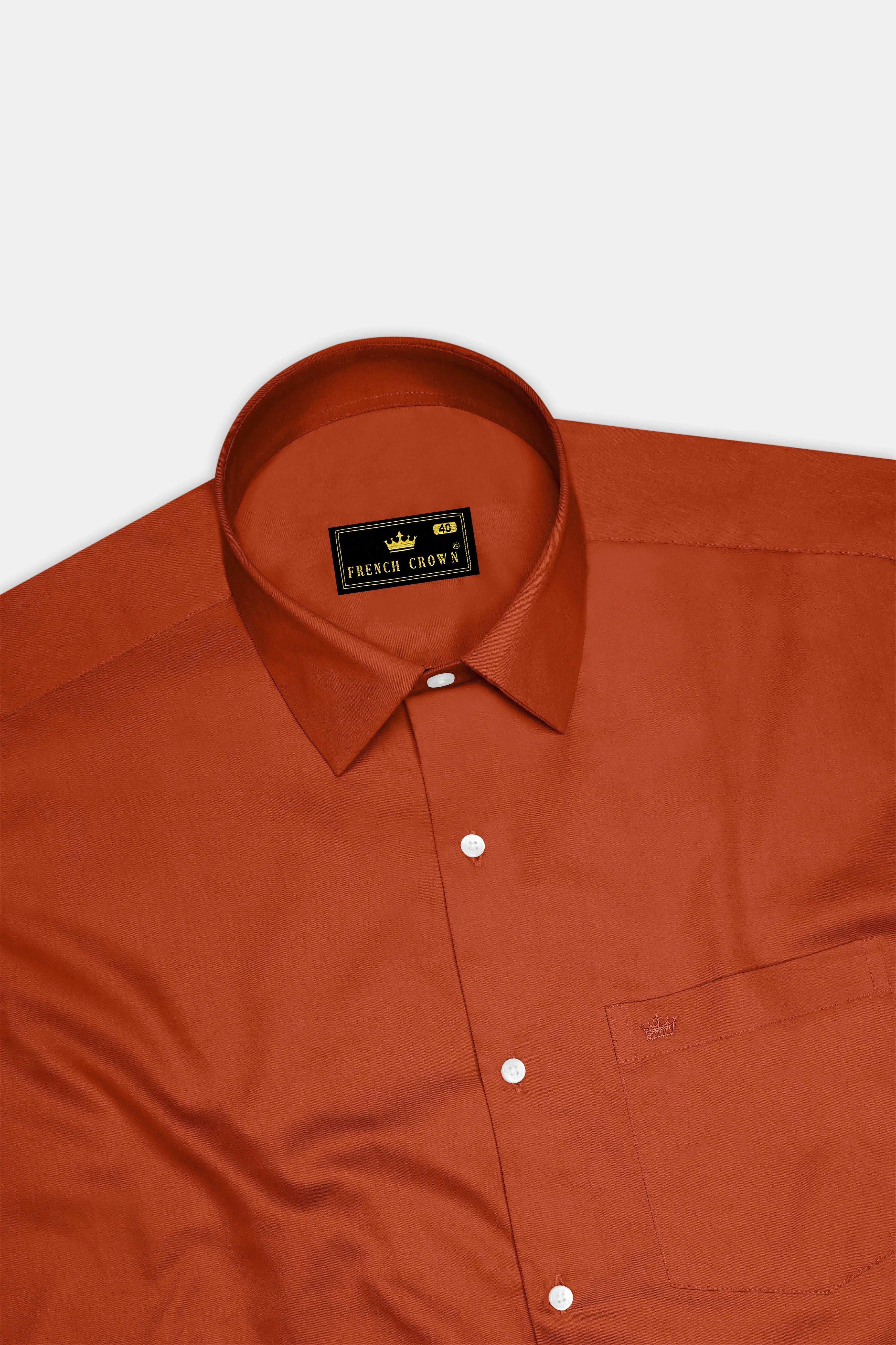 Amberon-Cognac Orange Subtle Sheen Super Soft Premium Cotton Dress Shirt sold by French Crown product image thumbnail 5