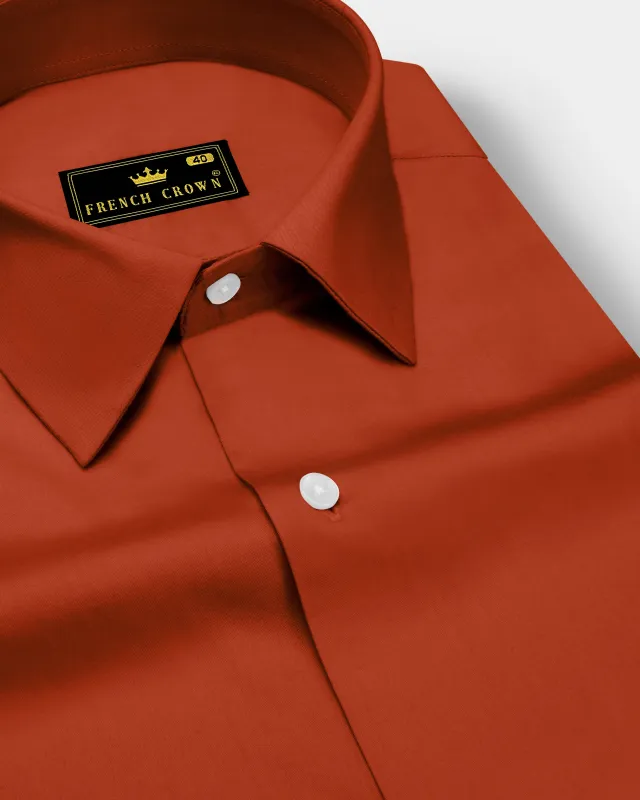 Amberon-Cognac Orange Subtle Sheen Super Soft Premium Cotton Dress Shirt sold by French Crown