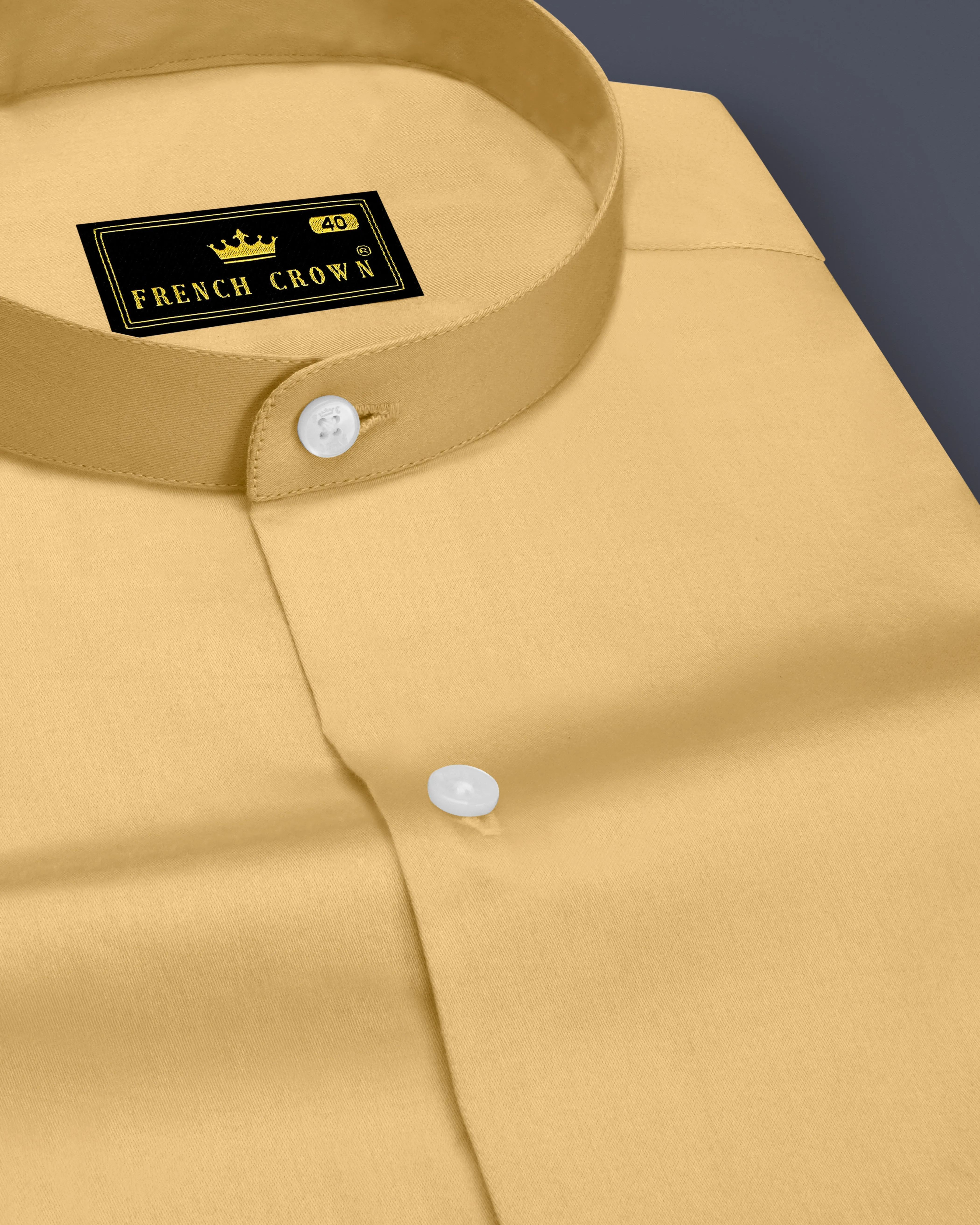 Aurion-Desert Yellow Subtle Sheen Super Soft Premium Cotton Mandarin Dress Shirt sold by French Crown
