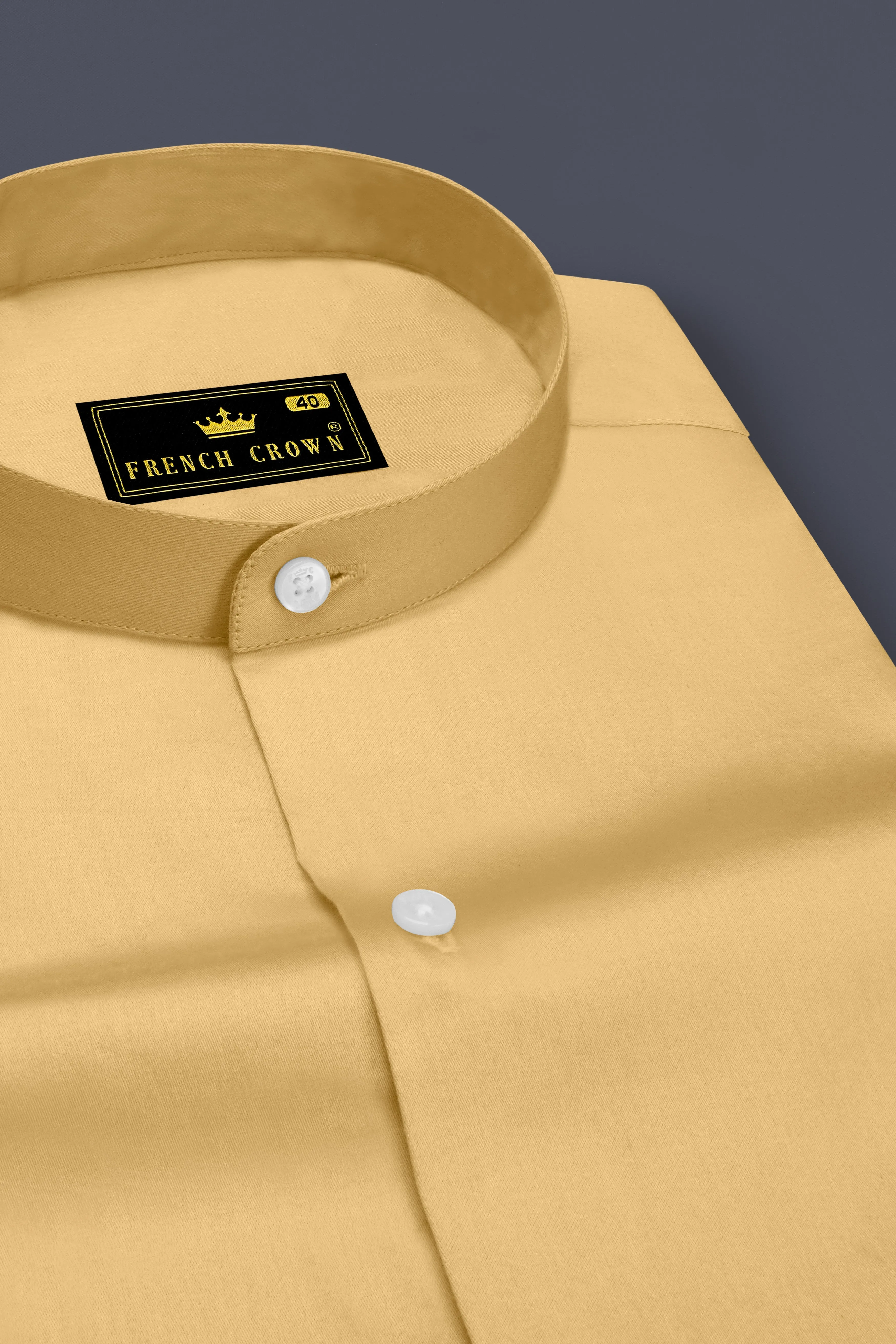Aurion-Desert Yellow Subtle Sheen Super Soft Premium Cotton Mandarin Dress Shirt sold by French Crown product image thumbnail 2