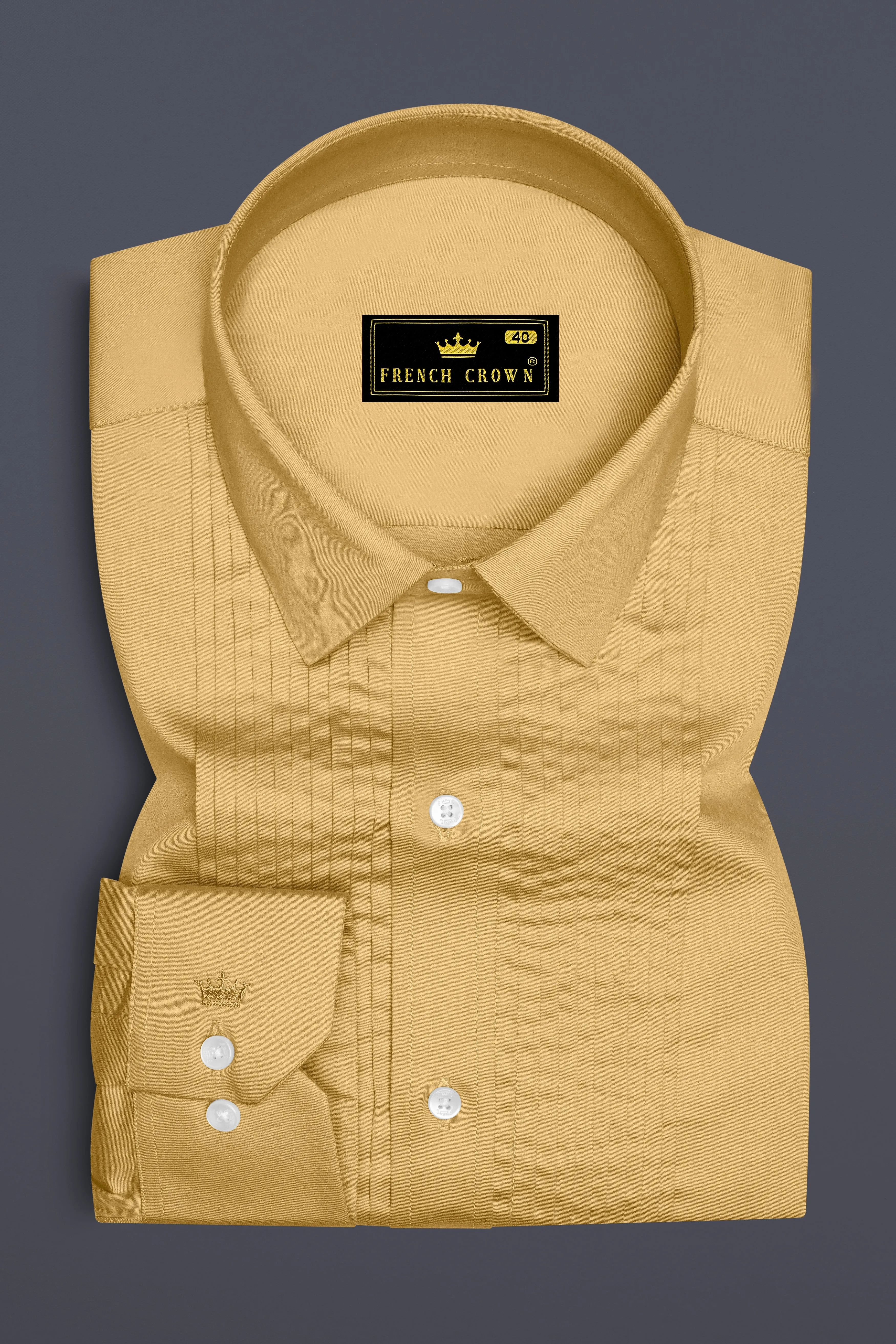 Aurion-Desert Yellow Subtle Sheen Super Soft Premium Cotton Tuxedo Dress Shirt sold by French Crown product image thumbnail 2