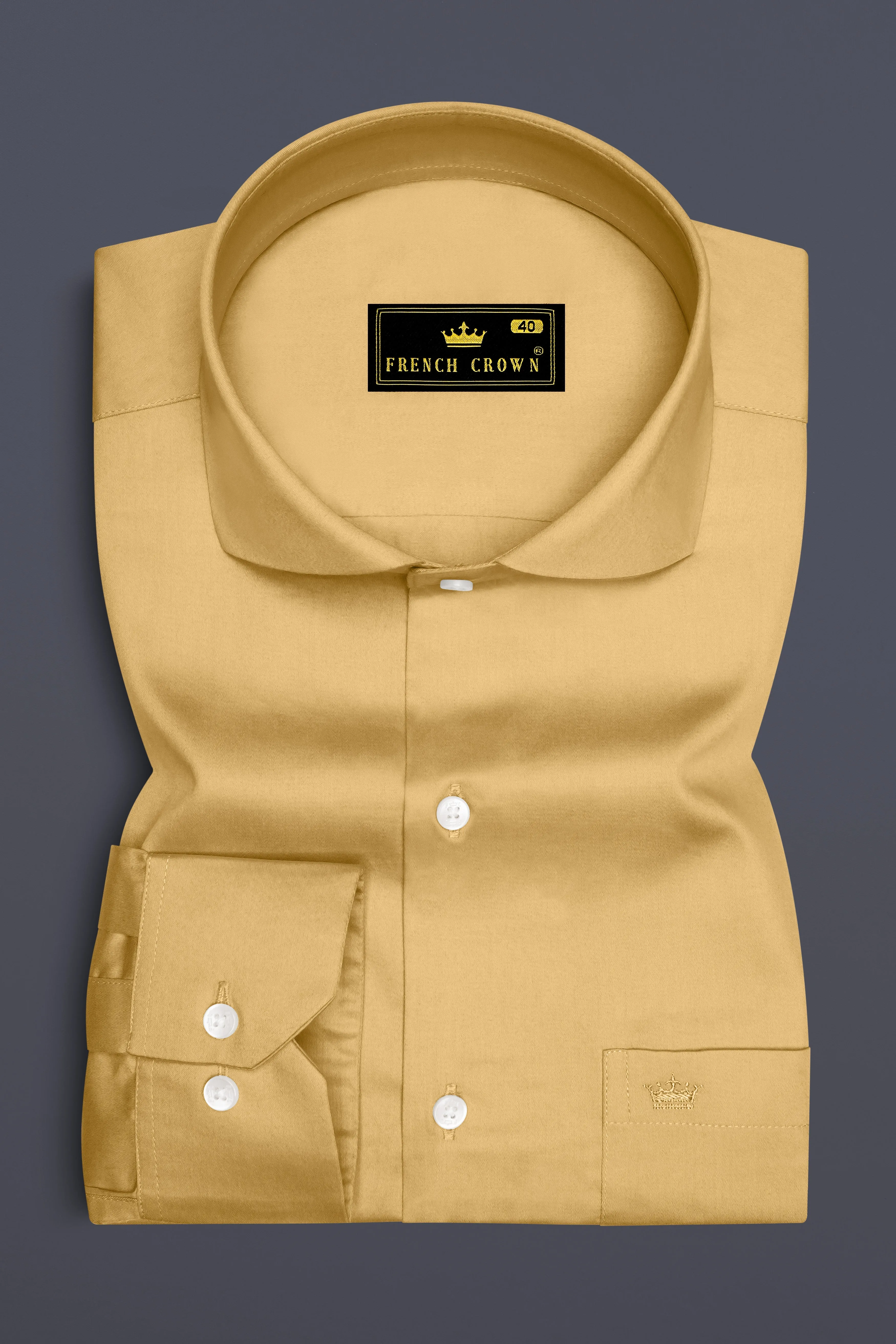 Aurion-Desert Yellow Subtle Sheen Super Soft Premium Cotton Cut Away Collar Dress Shirt sold by French Crown product image thumbnail 4