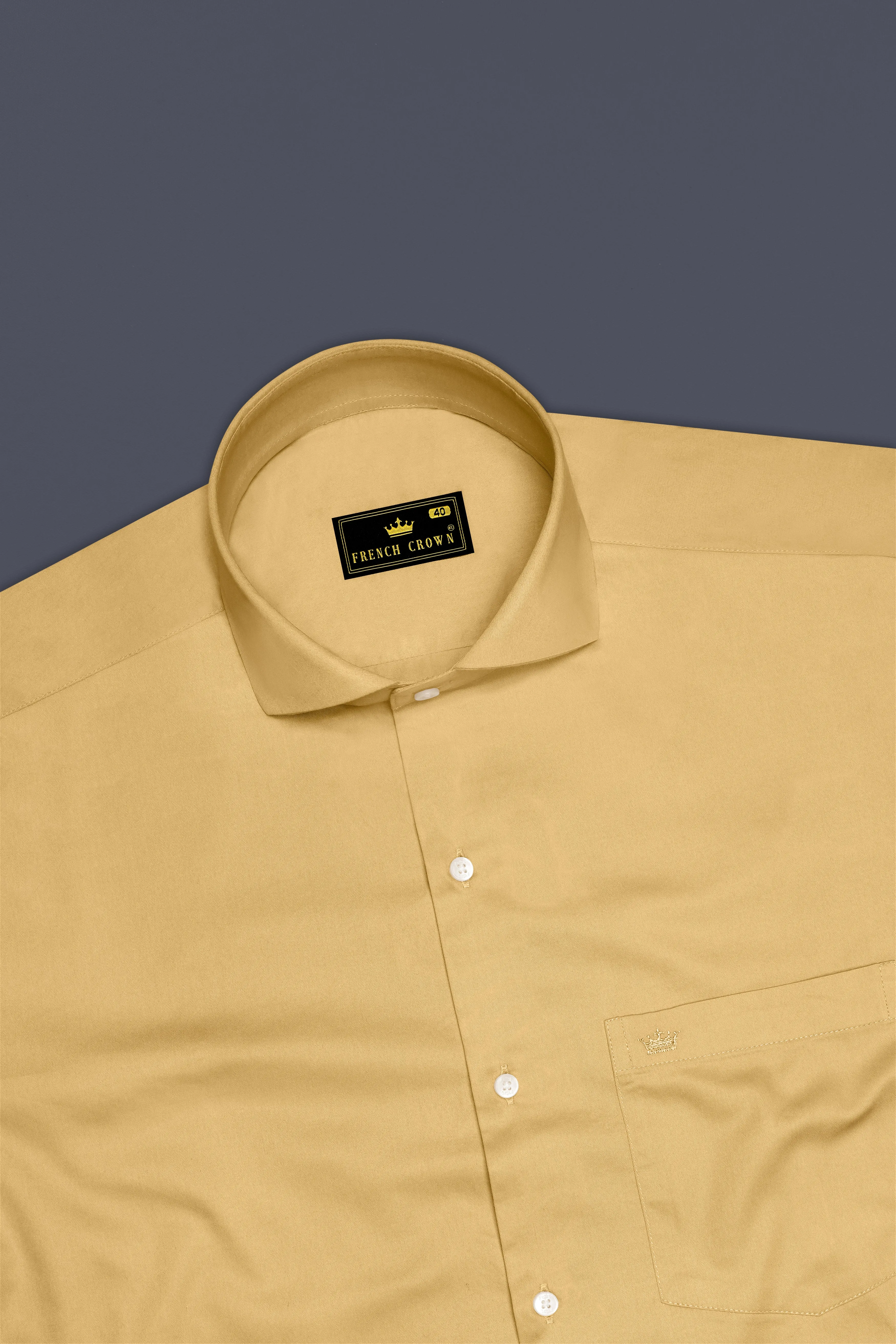 Aurion-Desert Yellow Subtle Sheen Super Soft Premium Cotton Cut Away Collar Dress Shirt sold by French Crown product image thumbnail 5