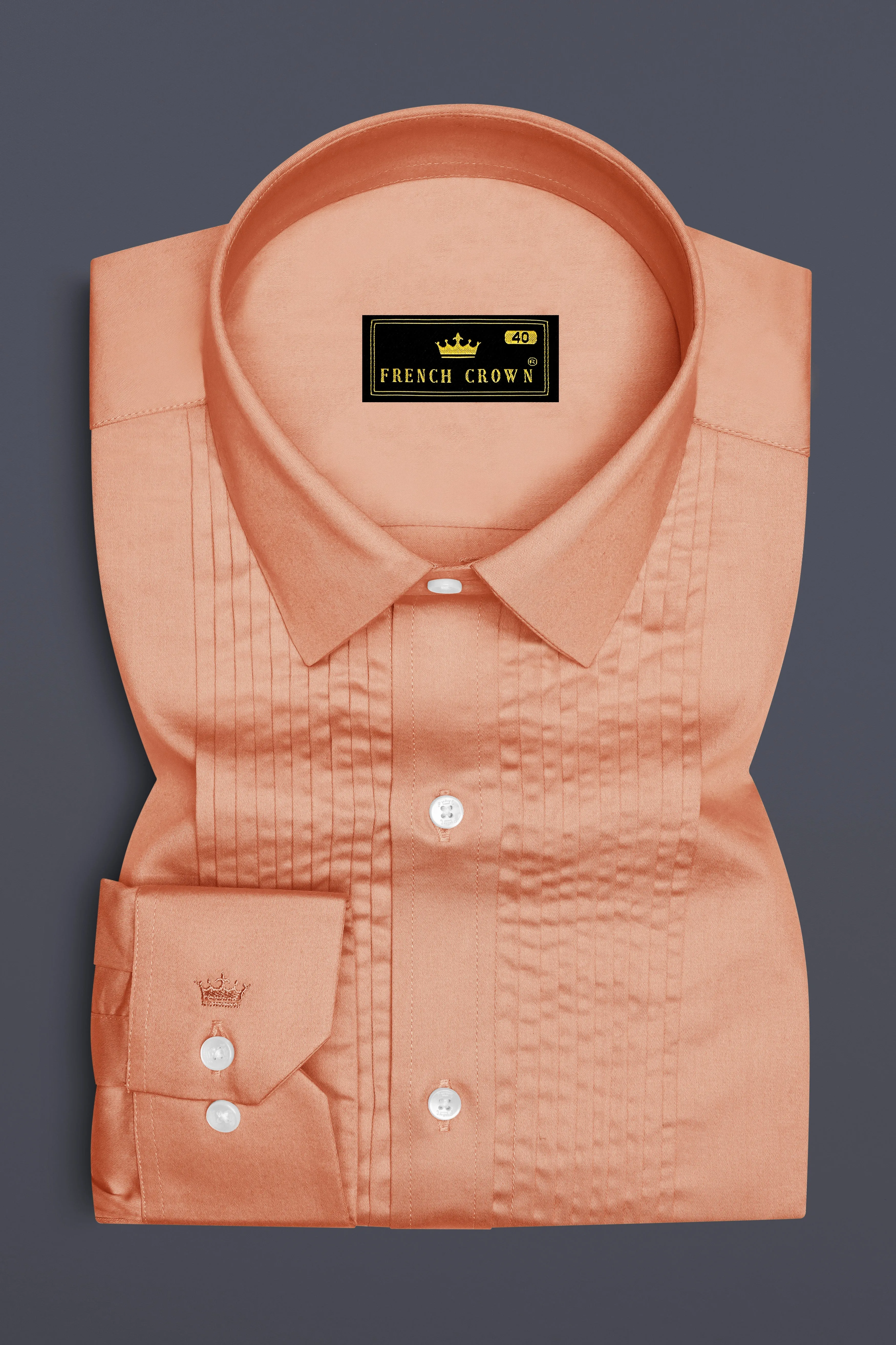 Solvoro-Tumbleweed Orange Subtle Sheen Super Soft Premium Cotton Tuxedo Dress Shirt sold by French Crown product image thumbnail 2