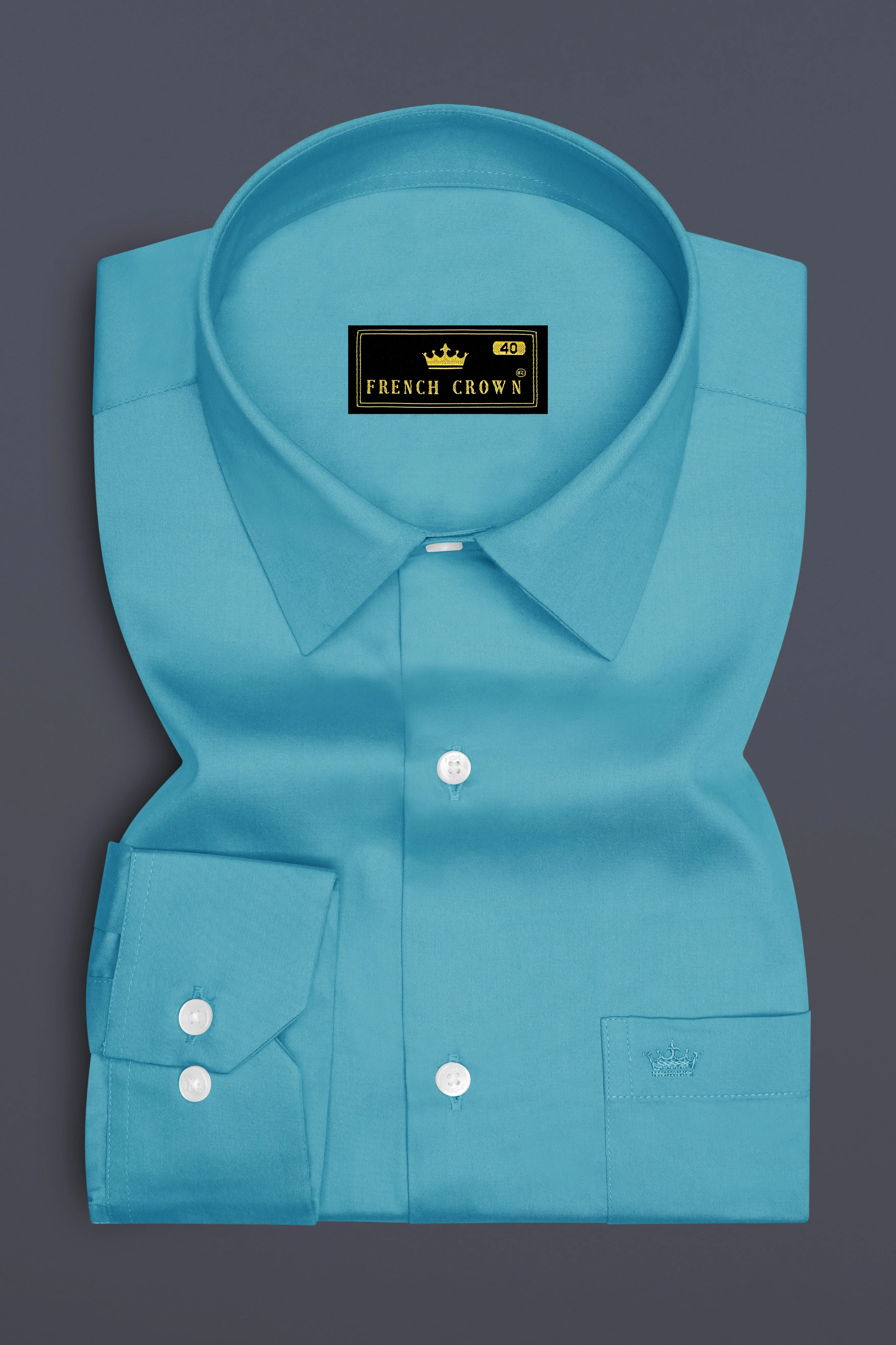 Orientor-Eastern Blue Subtle Sheen Super Soft Premium Cotton Dress Shirt sold by French Crown product image thumbnail 4