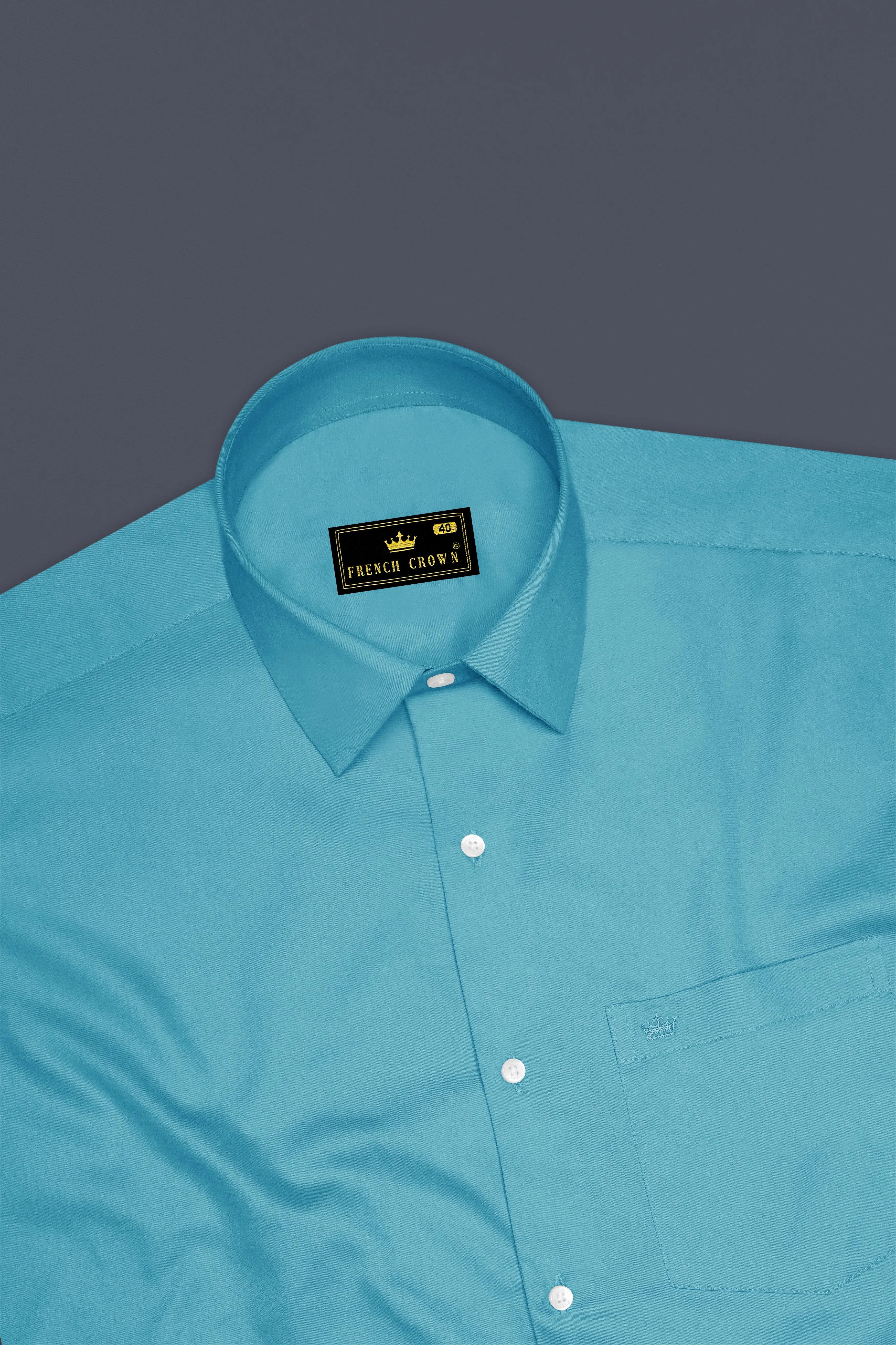 Orientor-Eastern Blue Subtle Sheen Super Soft Premium Cotton Dress Shirt sold by French Crown product image thumbnail 5