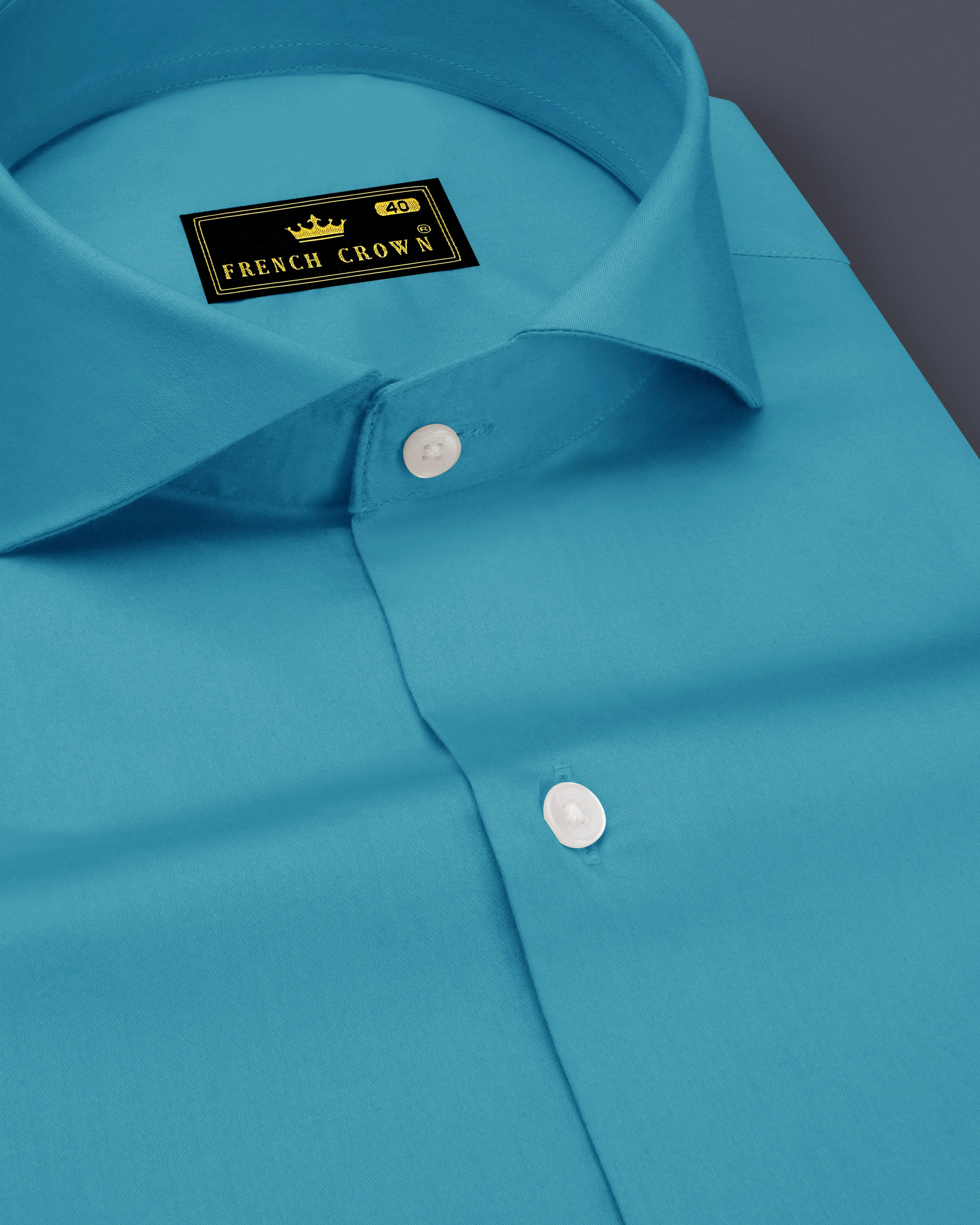 Orientor-Eastern Blue Subtle Sheen Super Soft Premium Cotton Cut Away Collar Dress Shirt sold by French Crown