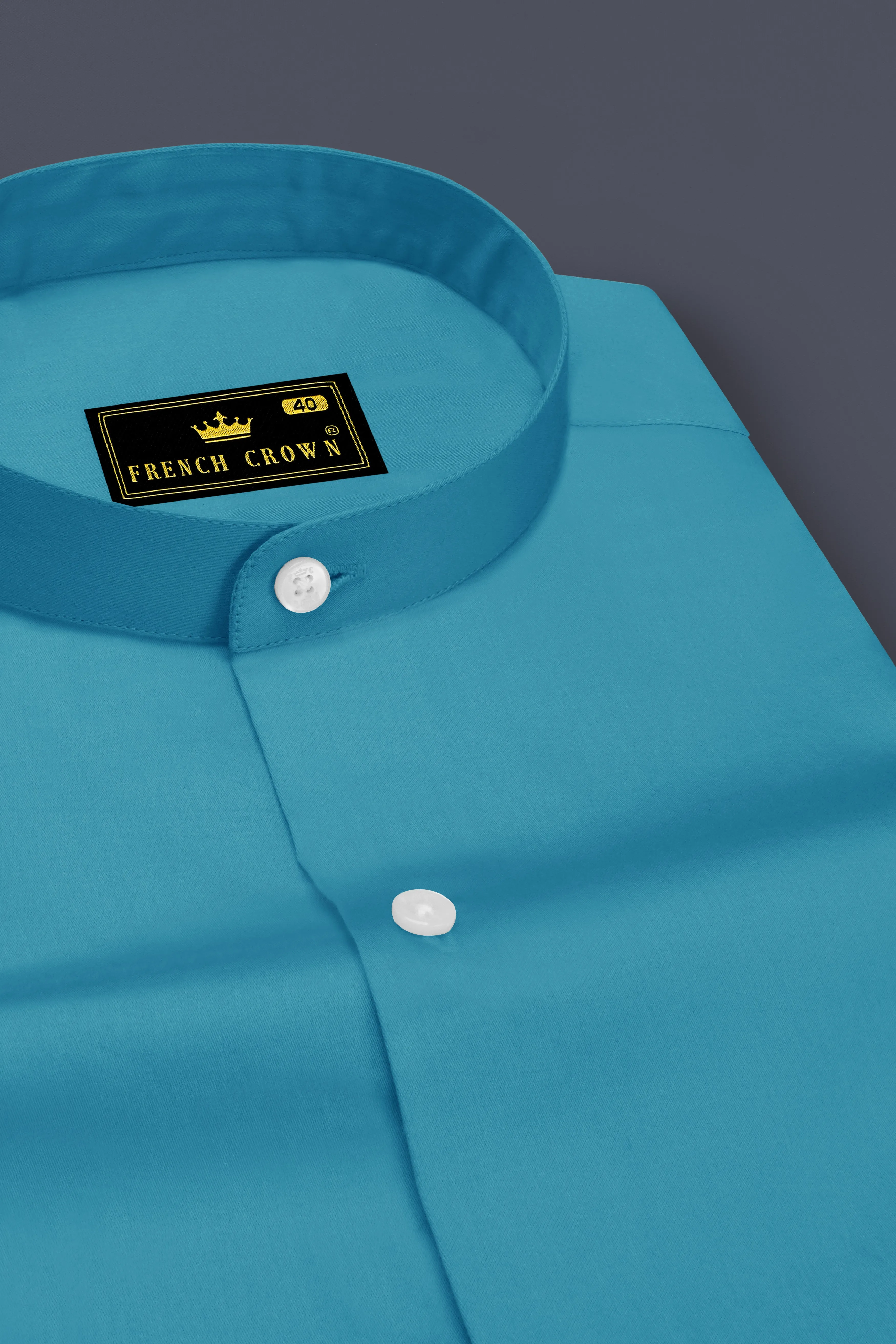 Orientor-Eastern Blue Subtle Sheen Super Soft Premium Cotton Mandarin Dress Shirt sold by French Crown product image thumbnail 2