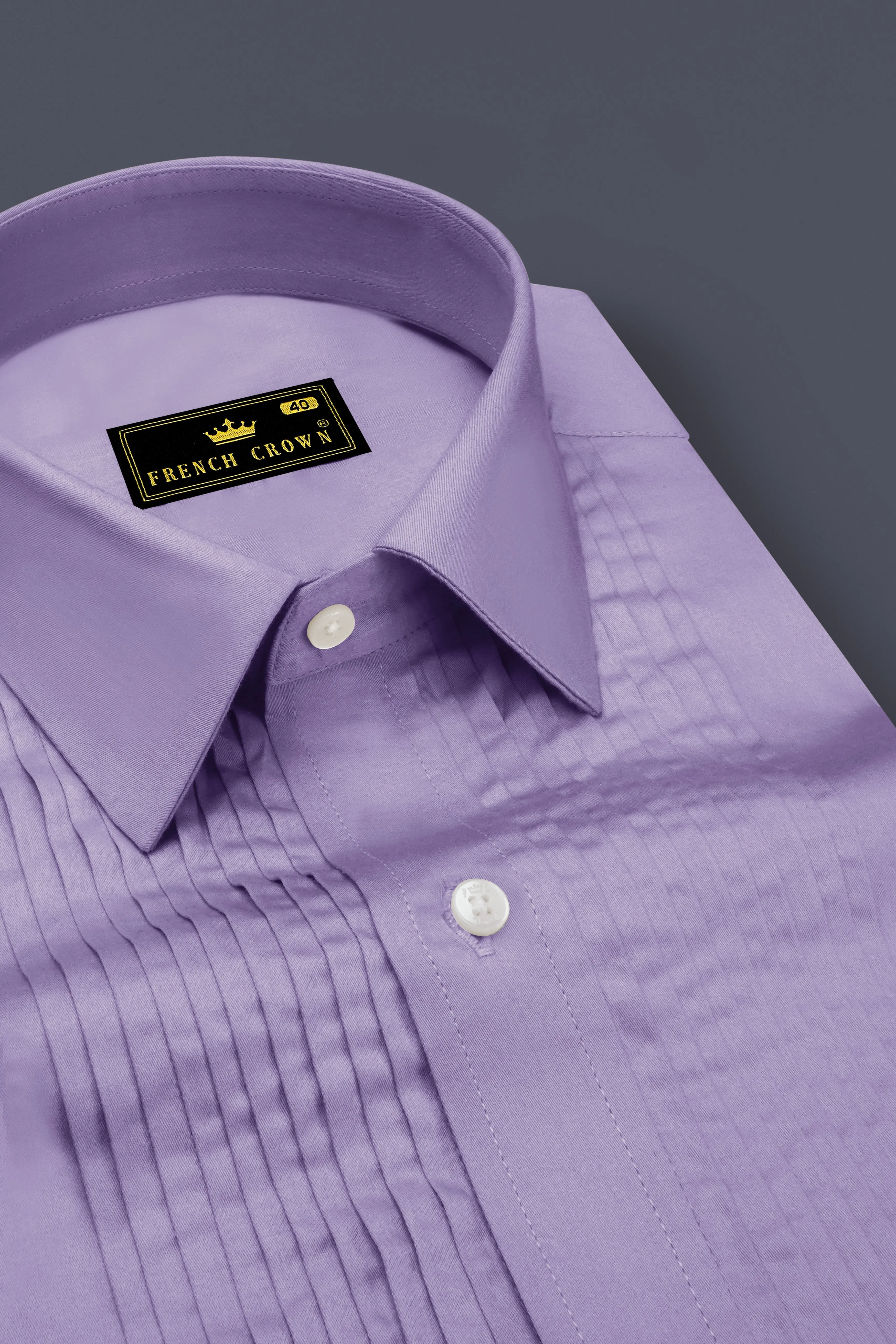 Lavero-Pastel Purple Subtle Sheen Super Soft Premium Cotton Tuxedo Dress Shirt sold by French Crown product image thumbnail 4
