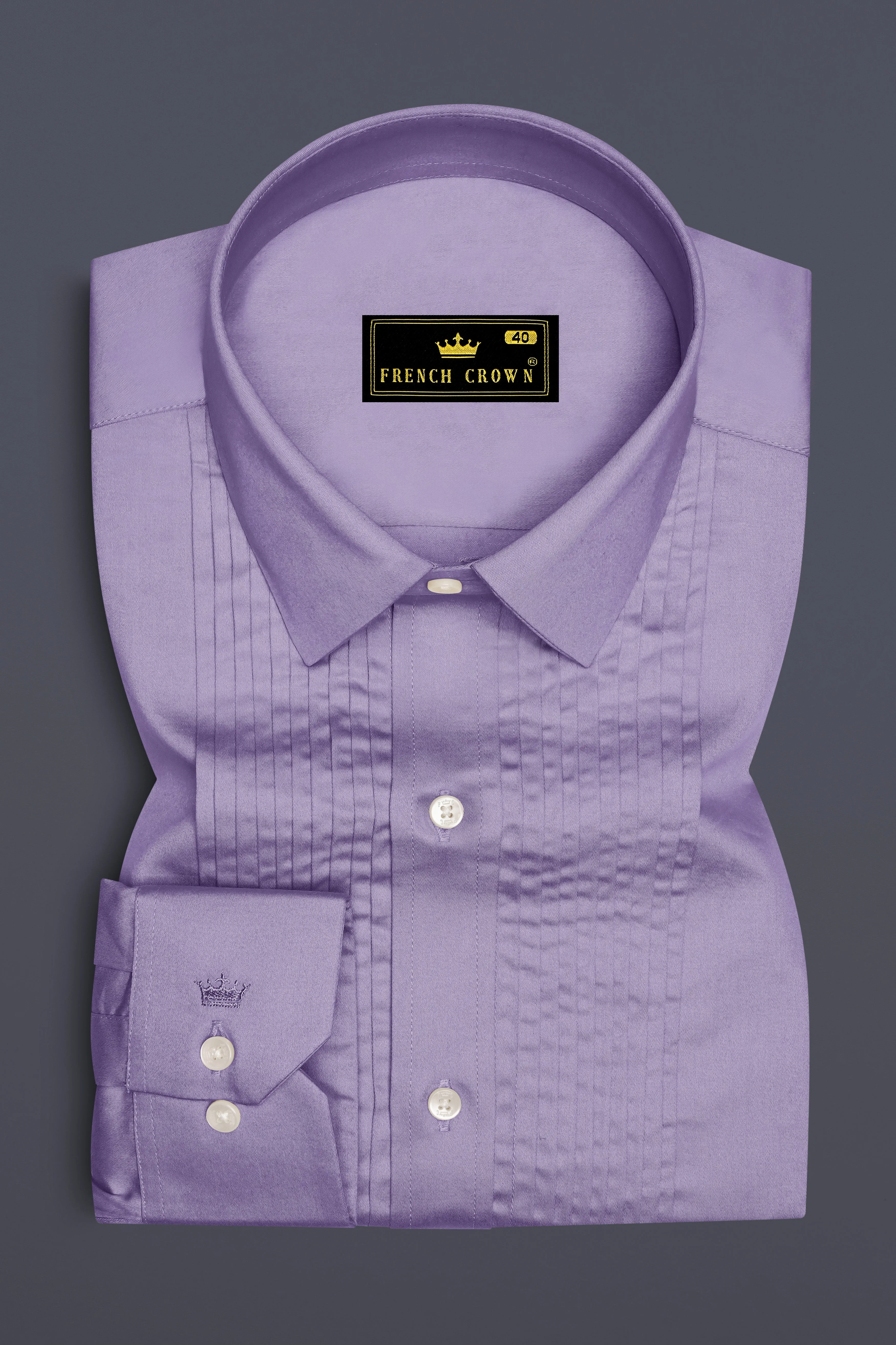 Lavero-Pastel Purple Subtle Sheen Super Soft Premium Cotton Tuxedo Dress Shirt sold by French Crown product image thumbnail 2
