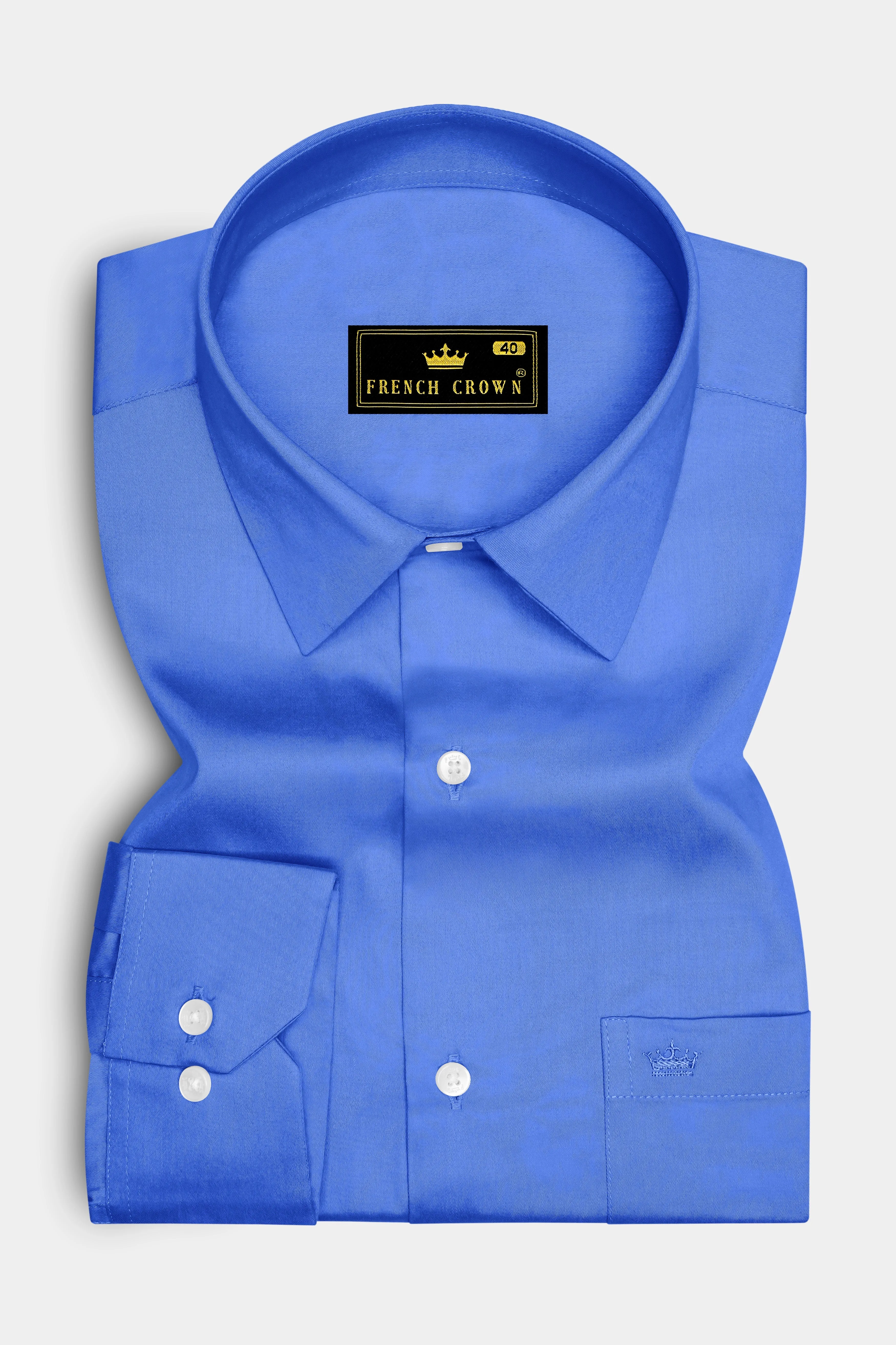 Azurion-Mariner Blue Subtle Sheen Super Soft Premium Cotton Dress Shirt sold by French Crown product image thumbnail 4