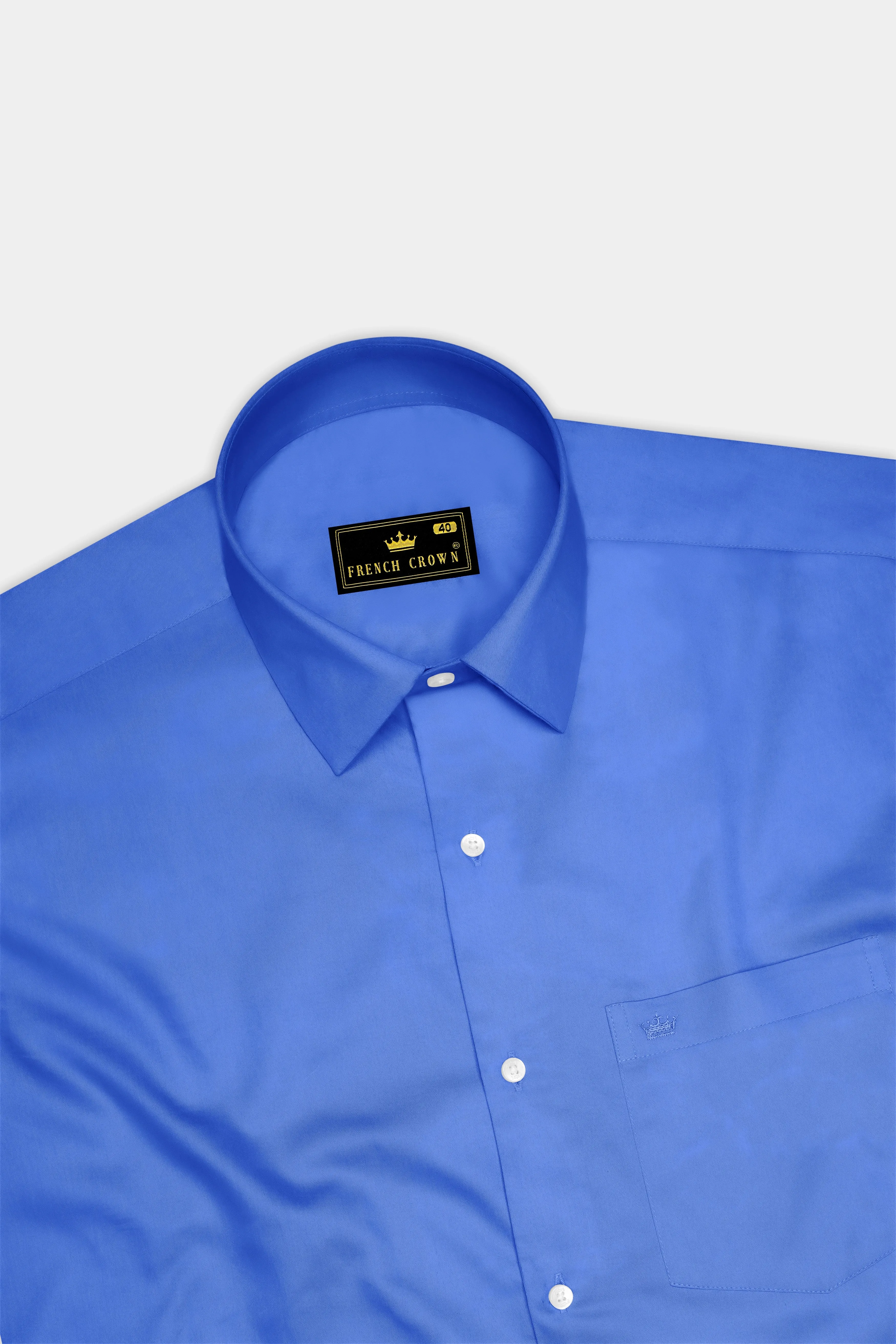 Azurion-Mariner Blue Subtle Sheen Super Soft Premium Cotton Dress Shirt sold by French Crown product image thumbnail 5