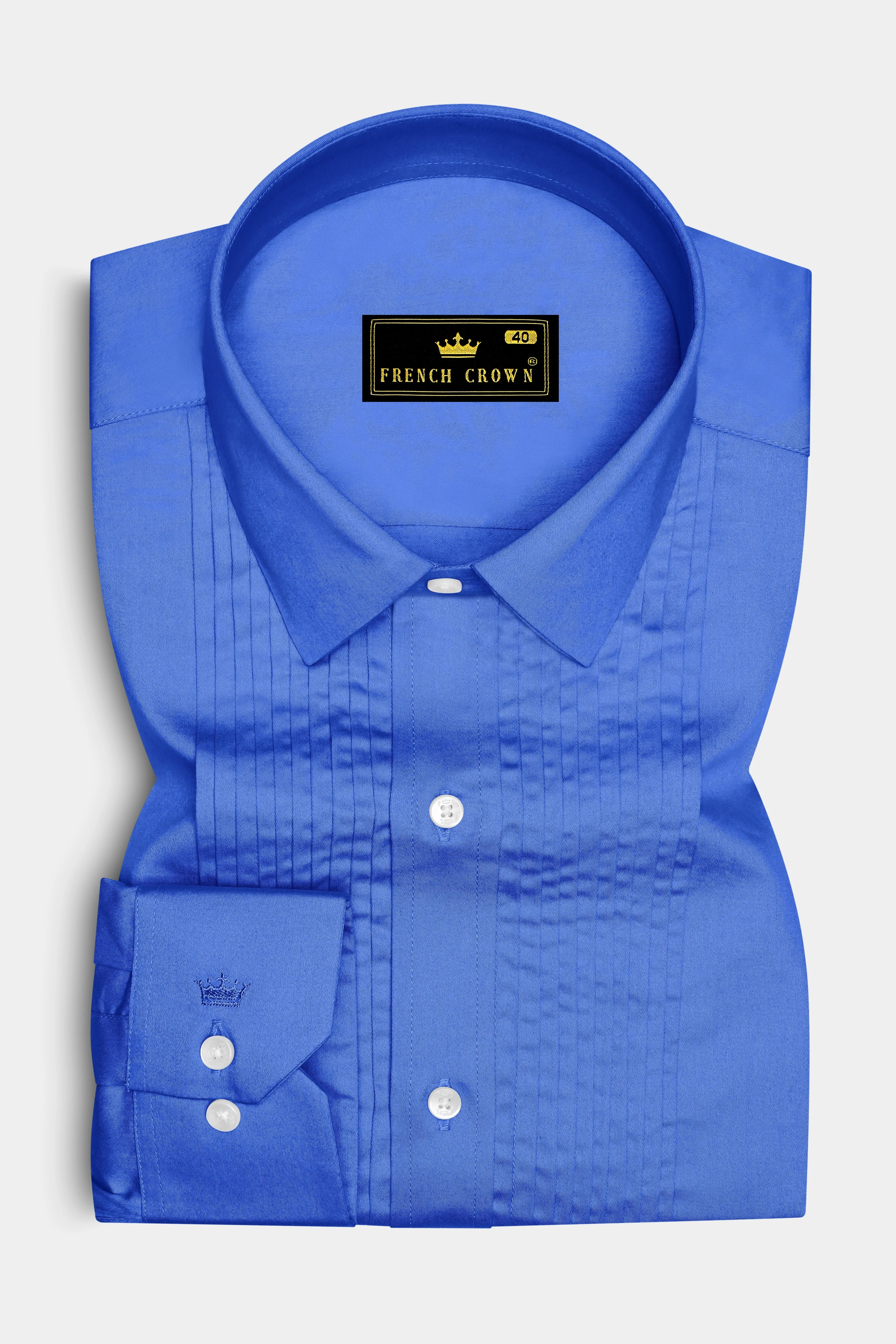 Azurion-Mariner Blue Subtle Sheen Super Soft Premium Cotton Tuxedo Dress Shirt sold by French Crown product image thumbnail 2