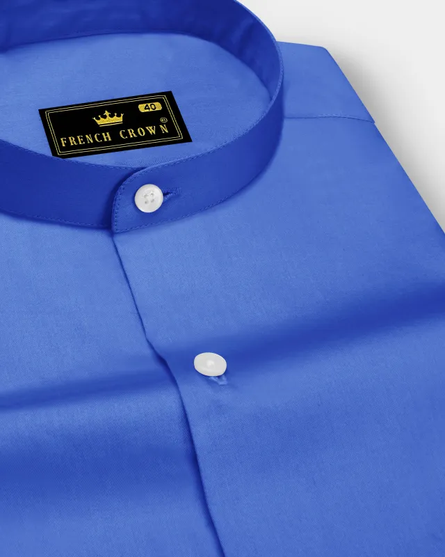 Azurion-Mariner Blue Subtle Sheen Super Soft Premium Cotton Mandarin Dress Shirt sold by French Crown