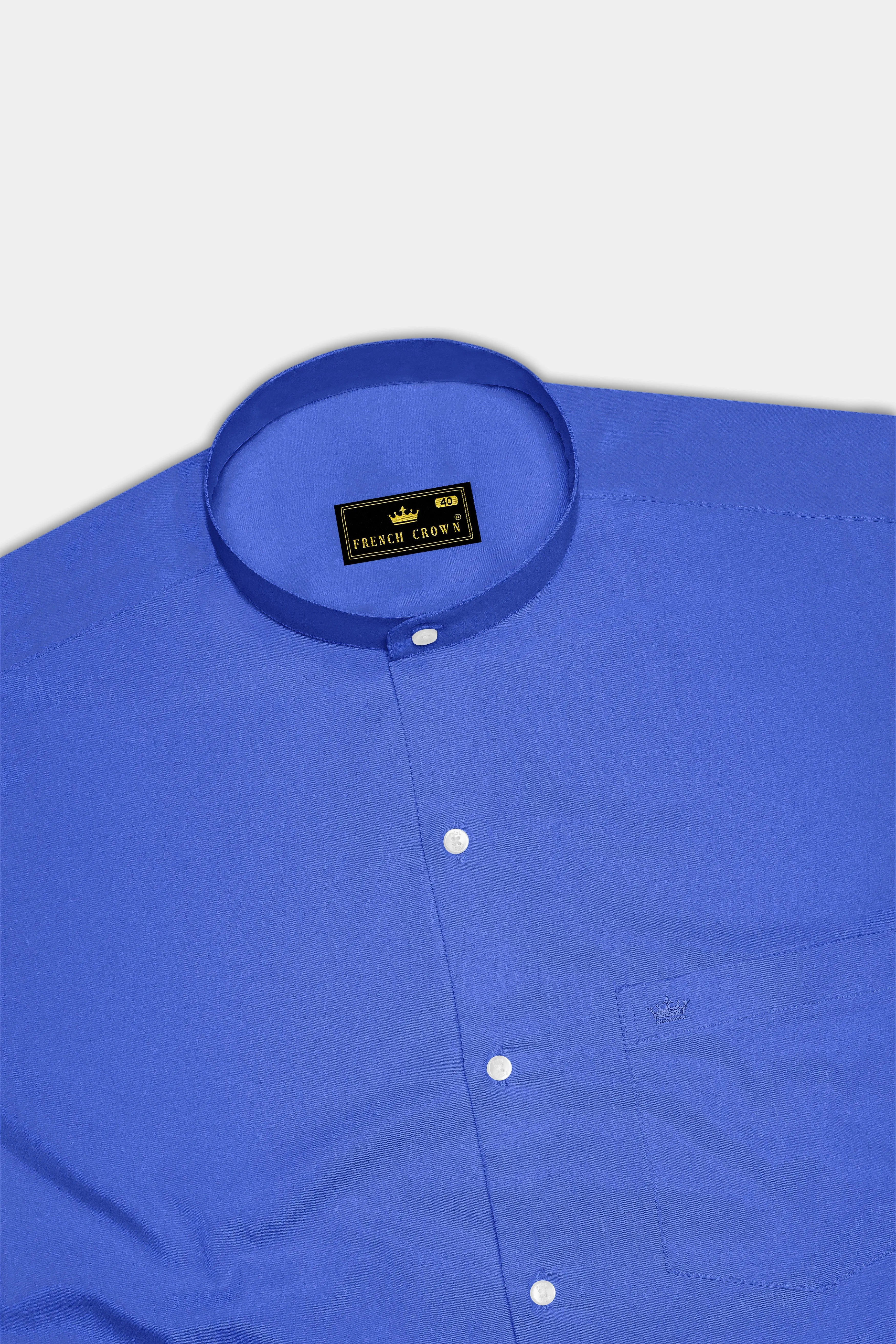 Azurion-Mariner Blue Subtle Sheen Super Soft Premium Cotton Mandarin Dress Shirt sold by French Crown product image thumbnail 5