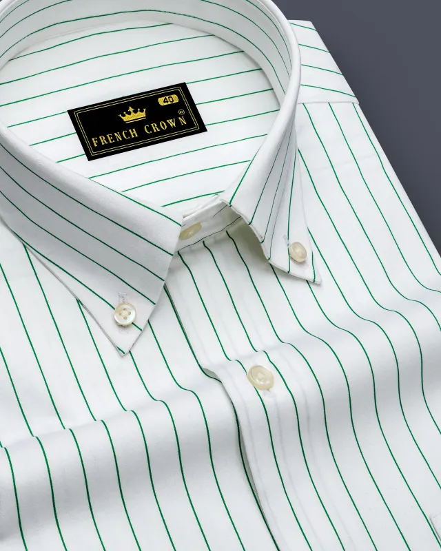 Verdoro-Bright White And Camarone Green Pin Striped Subtle Sheen Super Soft Premium Cotton Button Down Collar Dress Shirt sold by French Crown