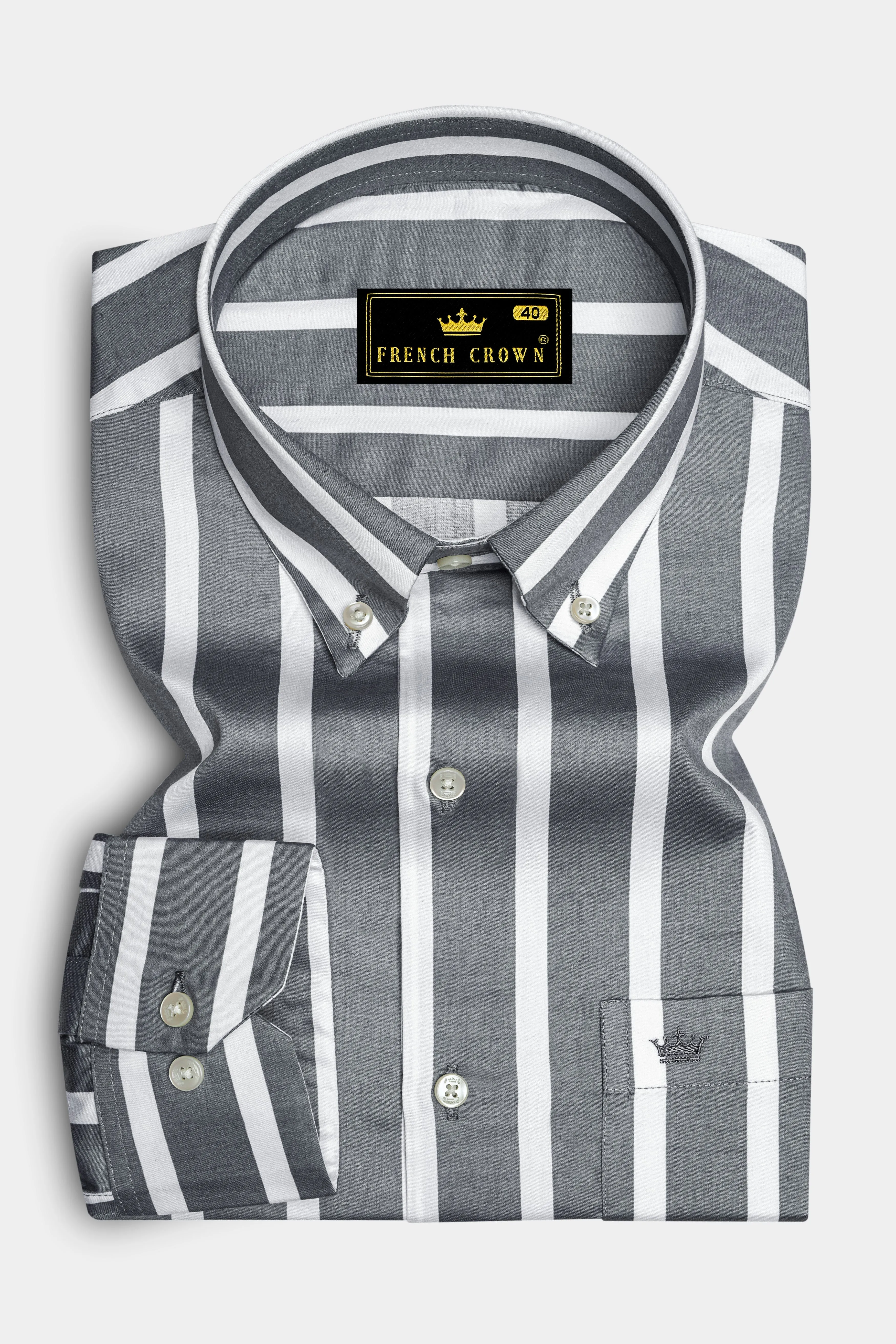 Nordoro-Oslo Gray And Bright White Awning Striped Super Soft Premium Cotton Button Down Collar Dress Shirt sold by French Crown product image thumbnail 4