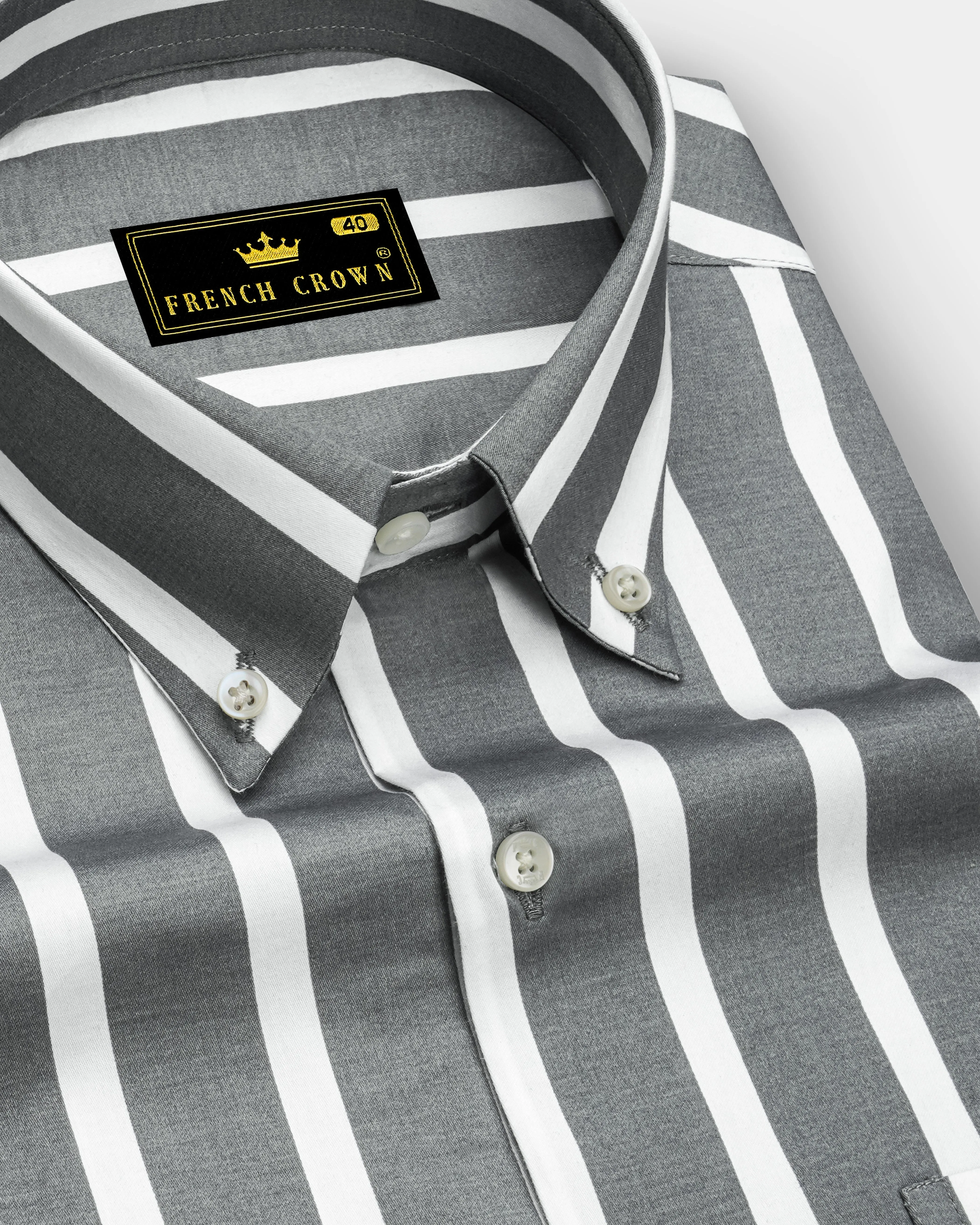 Nordoro-Oslo Gray And Bright White Awning Striped Super Soft Premium Cotton Button Down Collar Dress Shirt sold by French Crown