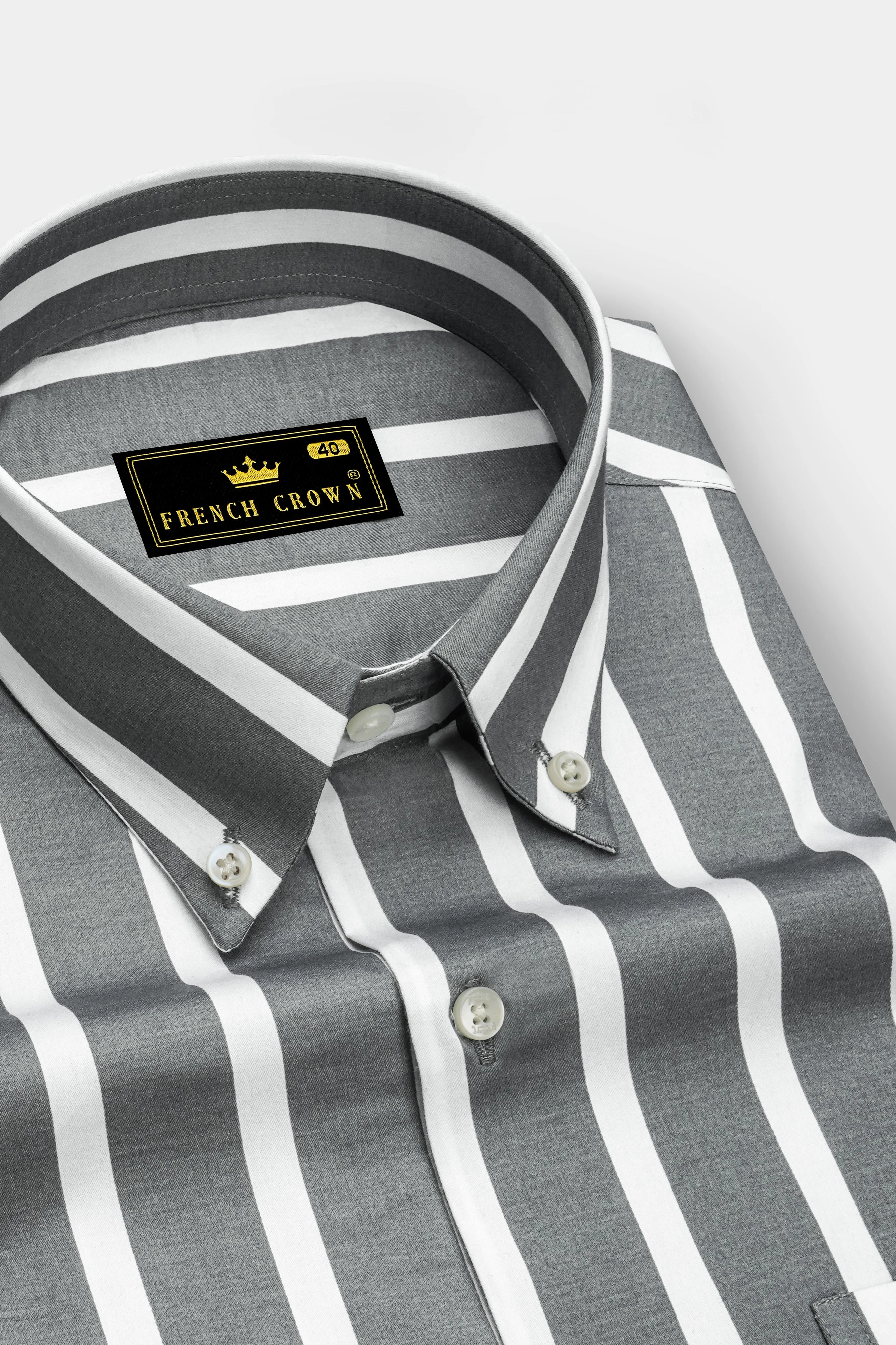 Nordoro-Oslo Gray And Bright White Awning Striped Super Soft Premium Cotton Button Down Collar Dress Shirt sold by French Crown product image thumbnail 2