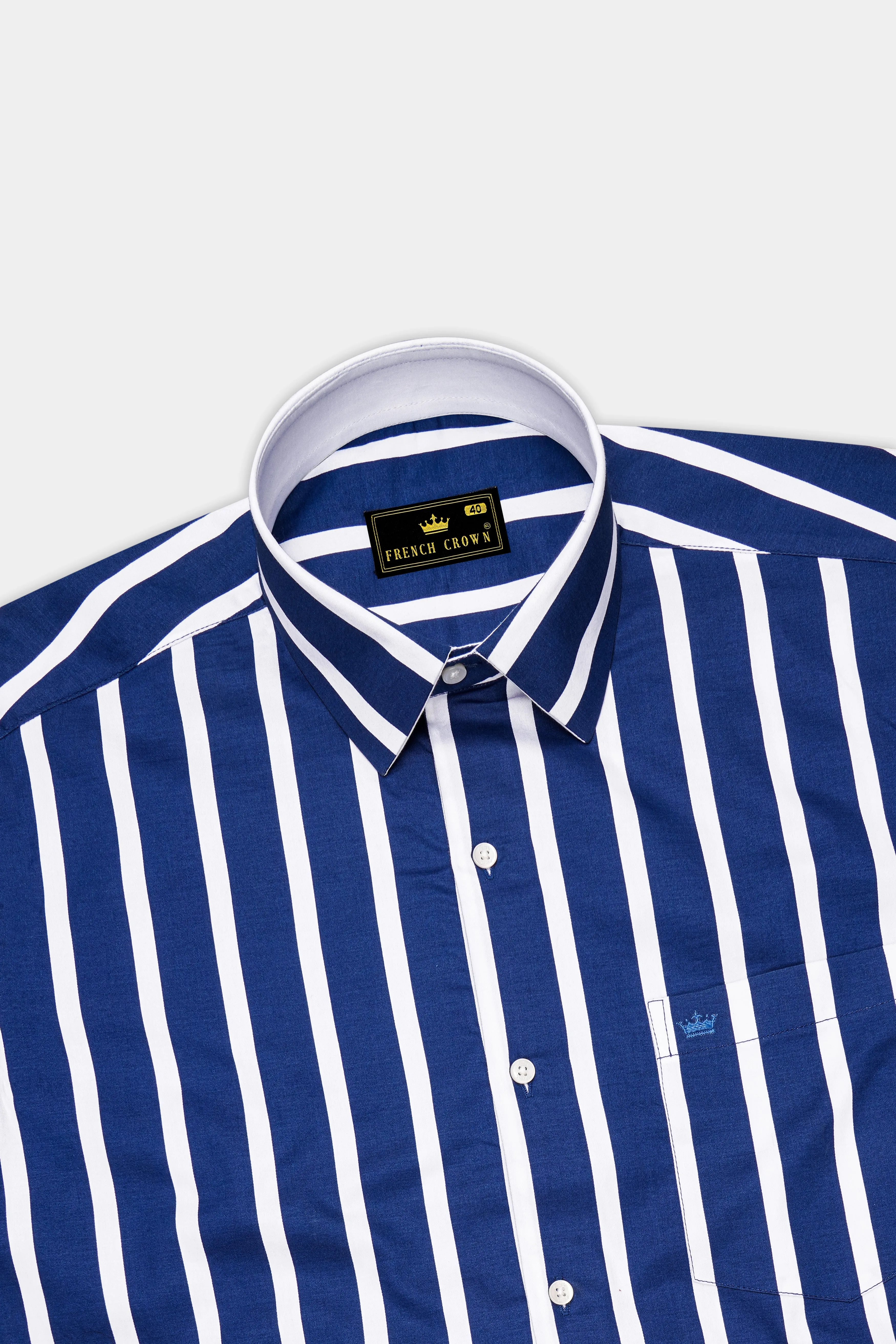Marivon-Chambray Blue And Bright White Awning Striped Super Soft Premium Cotton Dress Shirt sold by French Crown product image thumbnail 5
