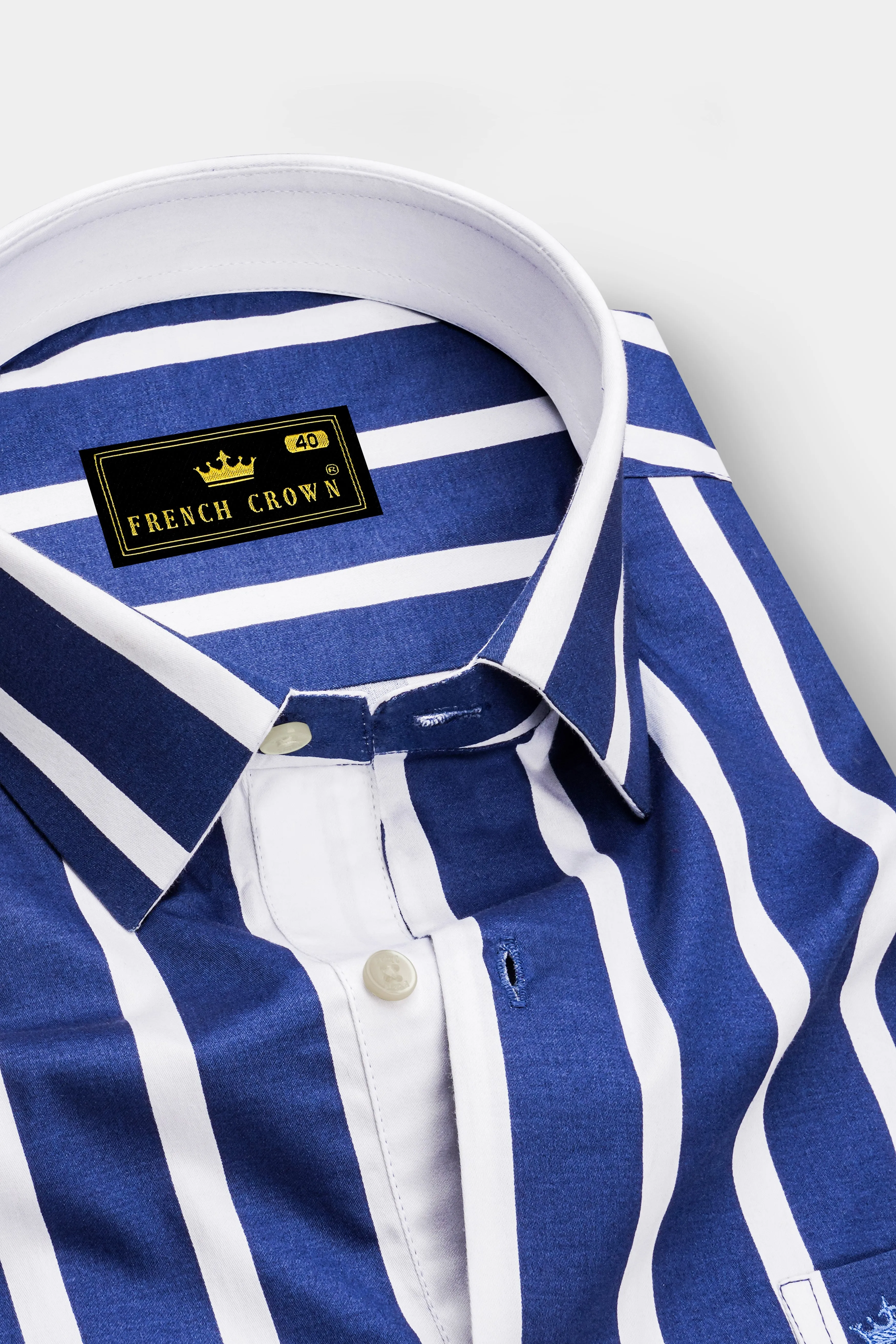 Marivon-Chambray Blue And Bright White Awning Striped Super Soft Premium Cotton Dress Shirt sold by French Crown product image thumbnail 2