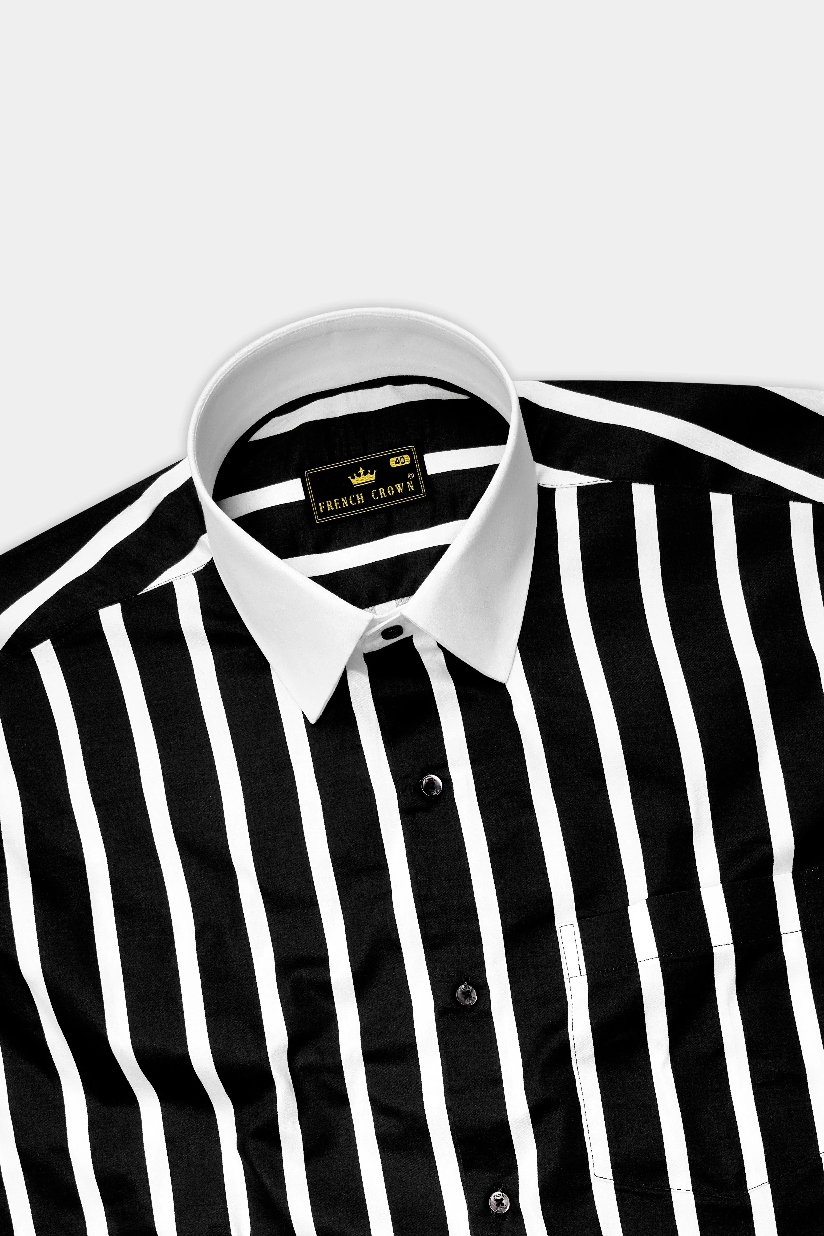 Noctaro-Jade Black And Bright White Awning Striped Super Soft Premium Cotton Dress White Cuff Collar Shirt sold by French Crown product image thumbnail 5