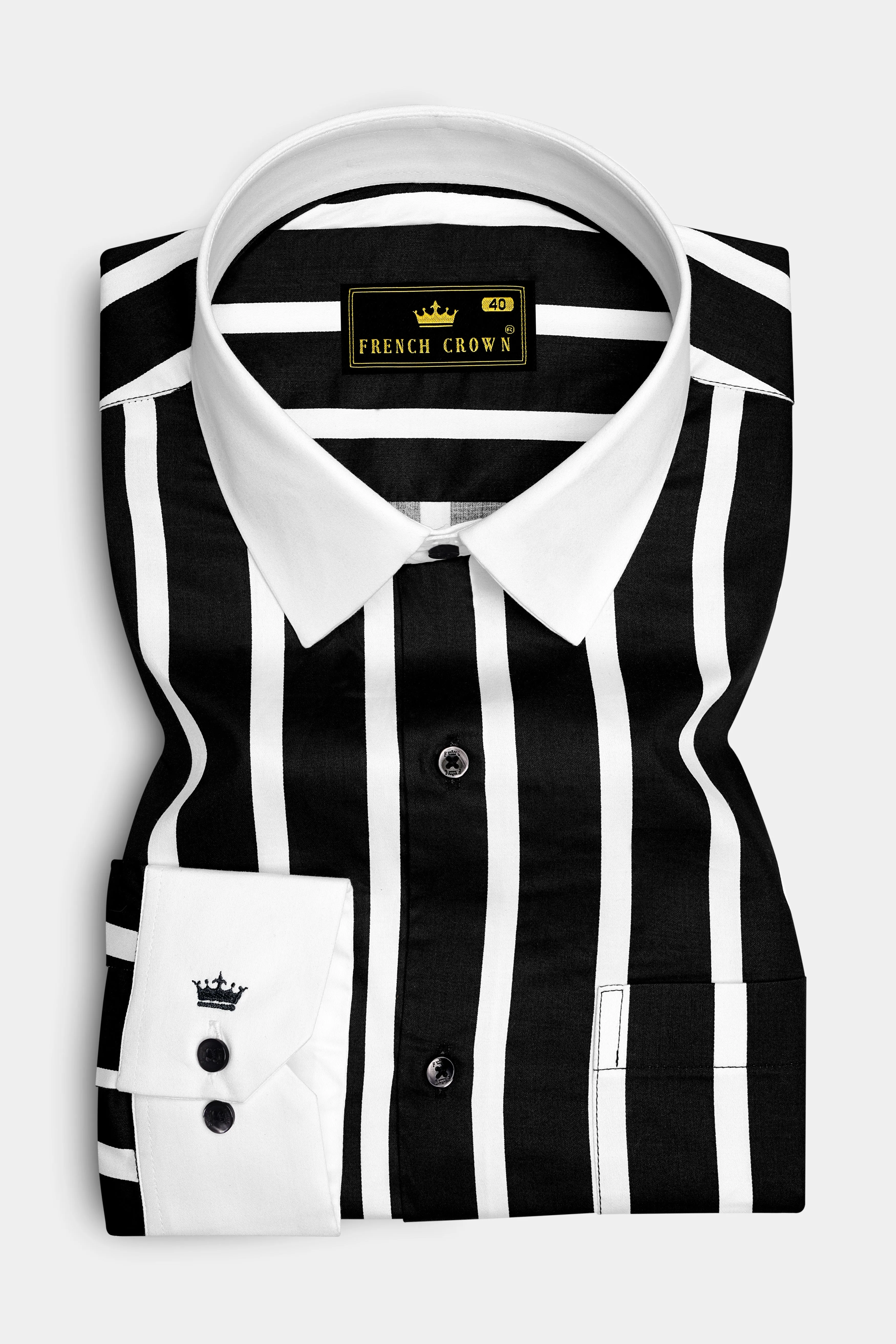 Noctaro-Jade Black And Bright White Awning Striped Super Soft Premium Cotton Dress White Cuff Collar Shirt sold by French Crown product image thumbnail 2