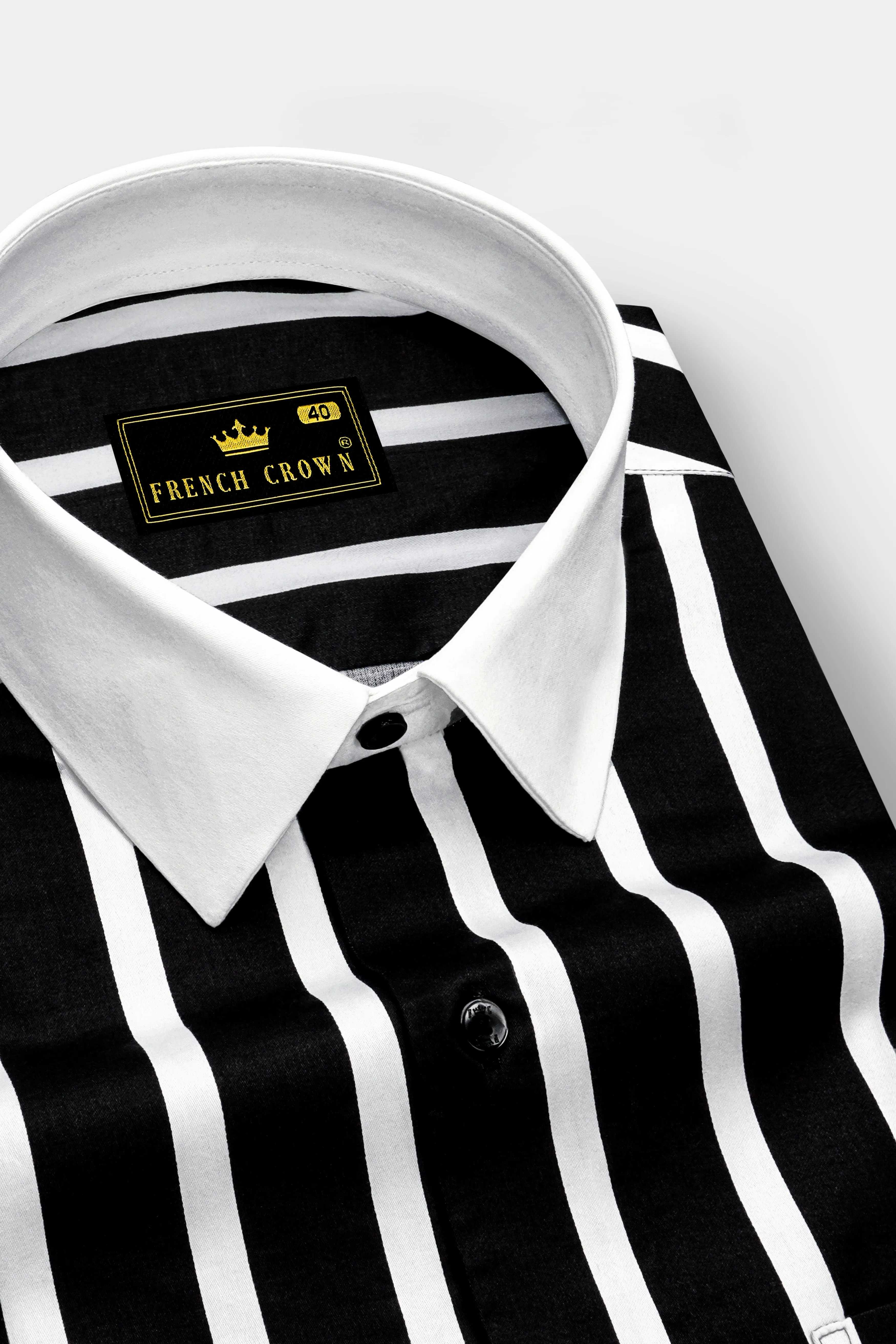 Noctaro-Jade Black And Bright White Awning Striped Super Soft Premium Cotton Dress White Cuff Collar Shirt sold by French Crown product image thumbnail 4