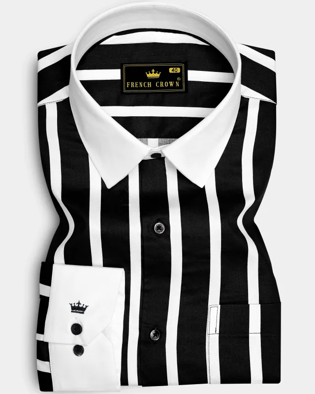 Noctaro-Jade Black And Bright White Awning Striped Super Soft Premium Cotton Dress White Cuff Collar Shirt sold by French Crown