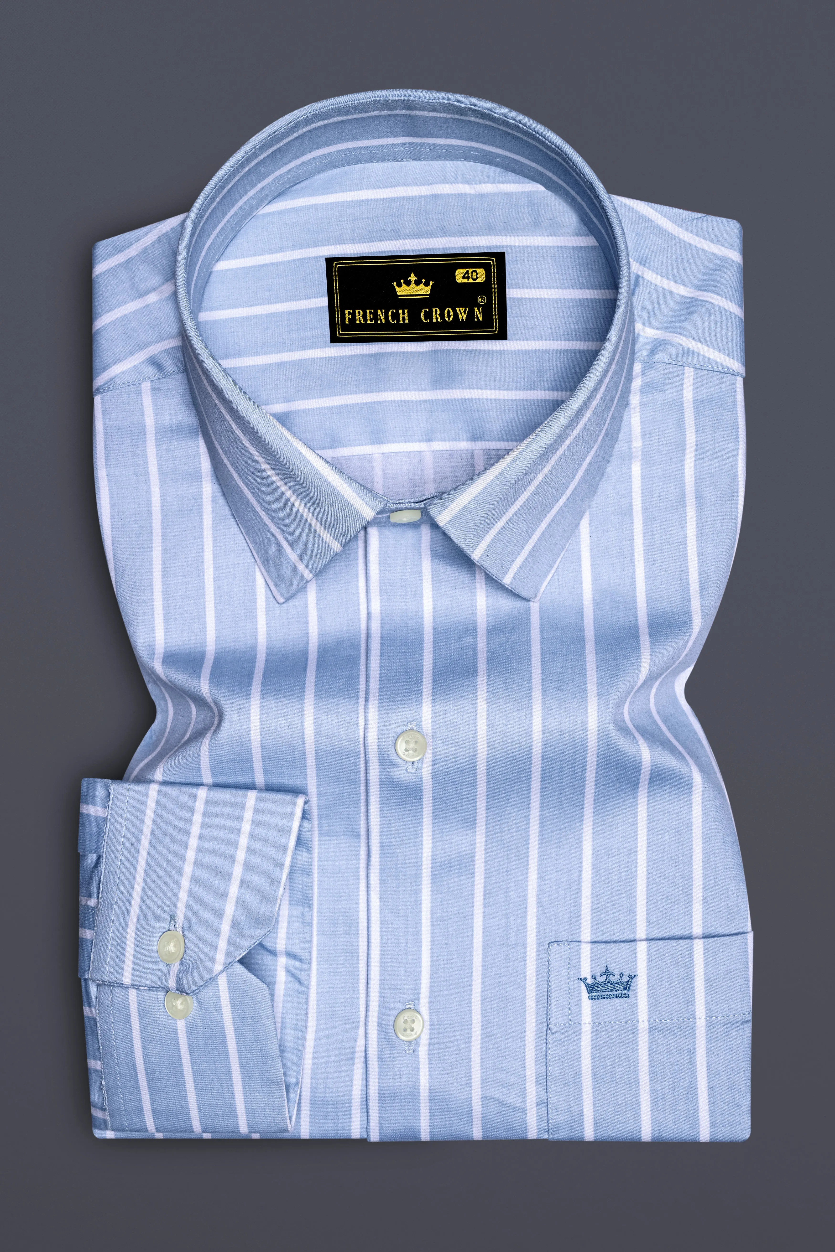 Celesto-Spindle Blue And Bright White Pin Striped Subtle Sheen Super Soft Premium Cotton Dress Shirt sold by French Crown product image thumbnail 4