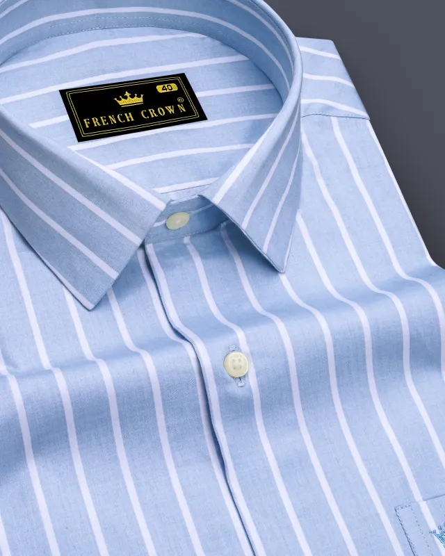 Celesto-Spindle Blue And Bright White Pin Striped Subtle Sheen Super Soft Premium Cotton Dress Shirt made by French Crown