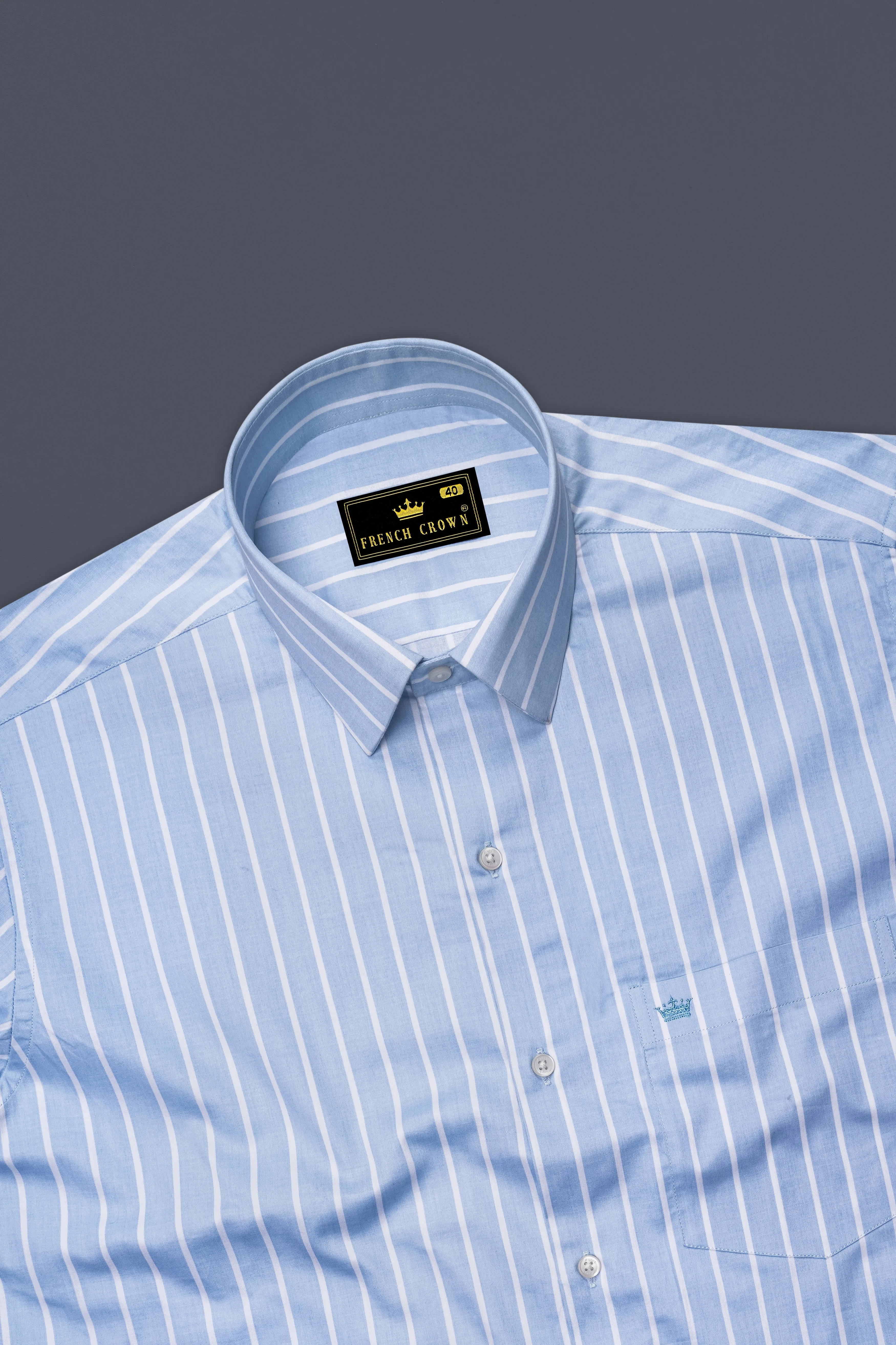 Celesto-Spindle Blue And Bright White Pin Striped Subtle Sheen Super Soft Premium Cotton Dress Shirt sold by French Crown product image thumbnail 5