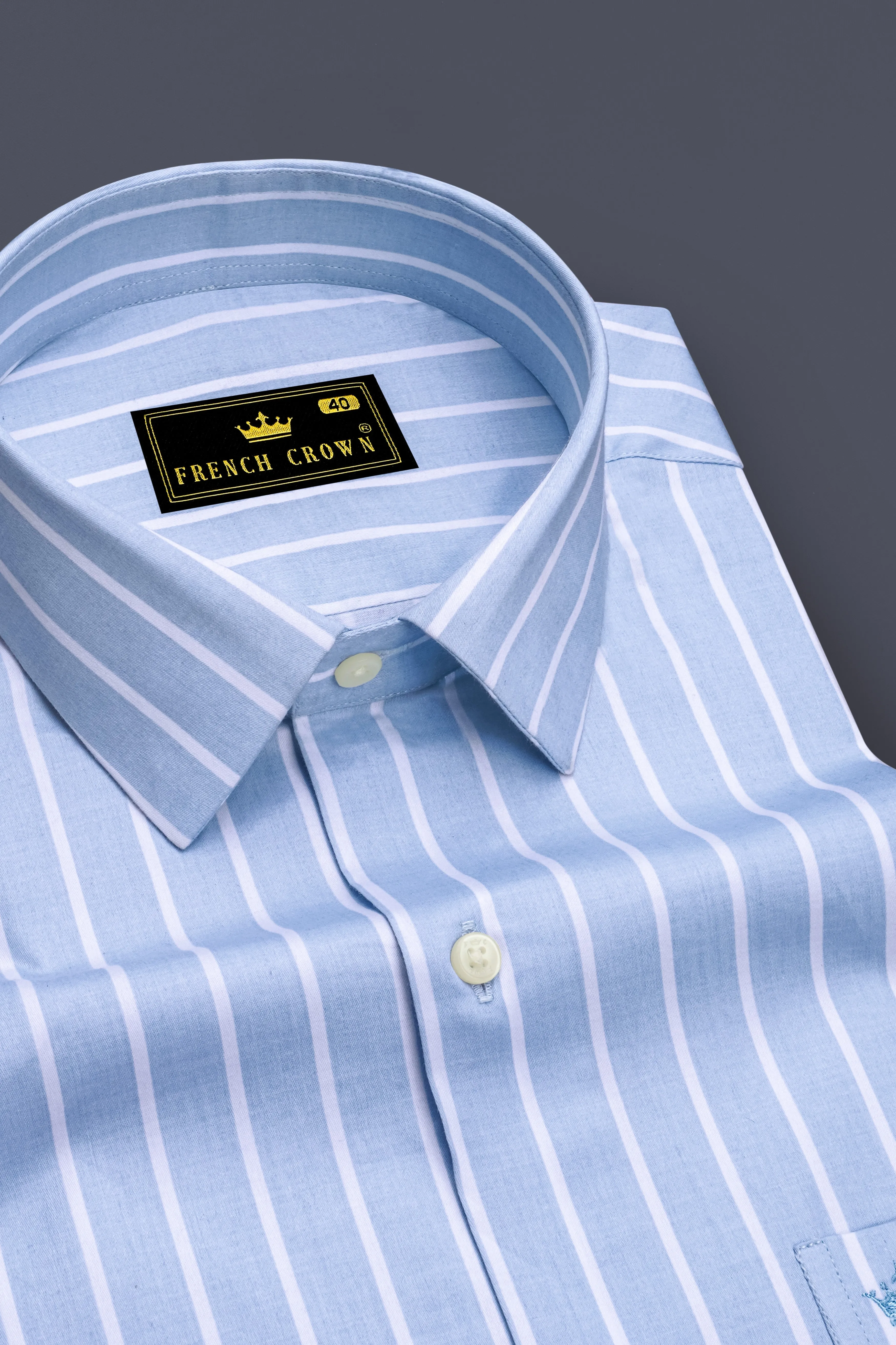 Celesto-Spindle Blue And Bright White Pin Striped Subtle Sheen Super Soft Premium Cotton Dress Shirt sold by French Crown product image thumbnail 2
